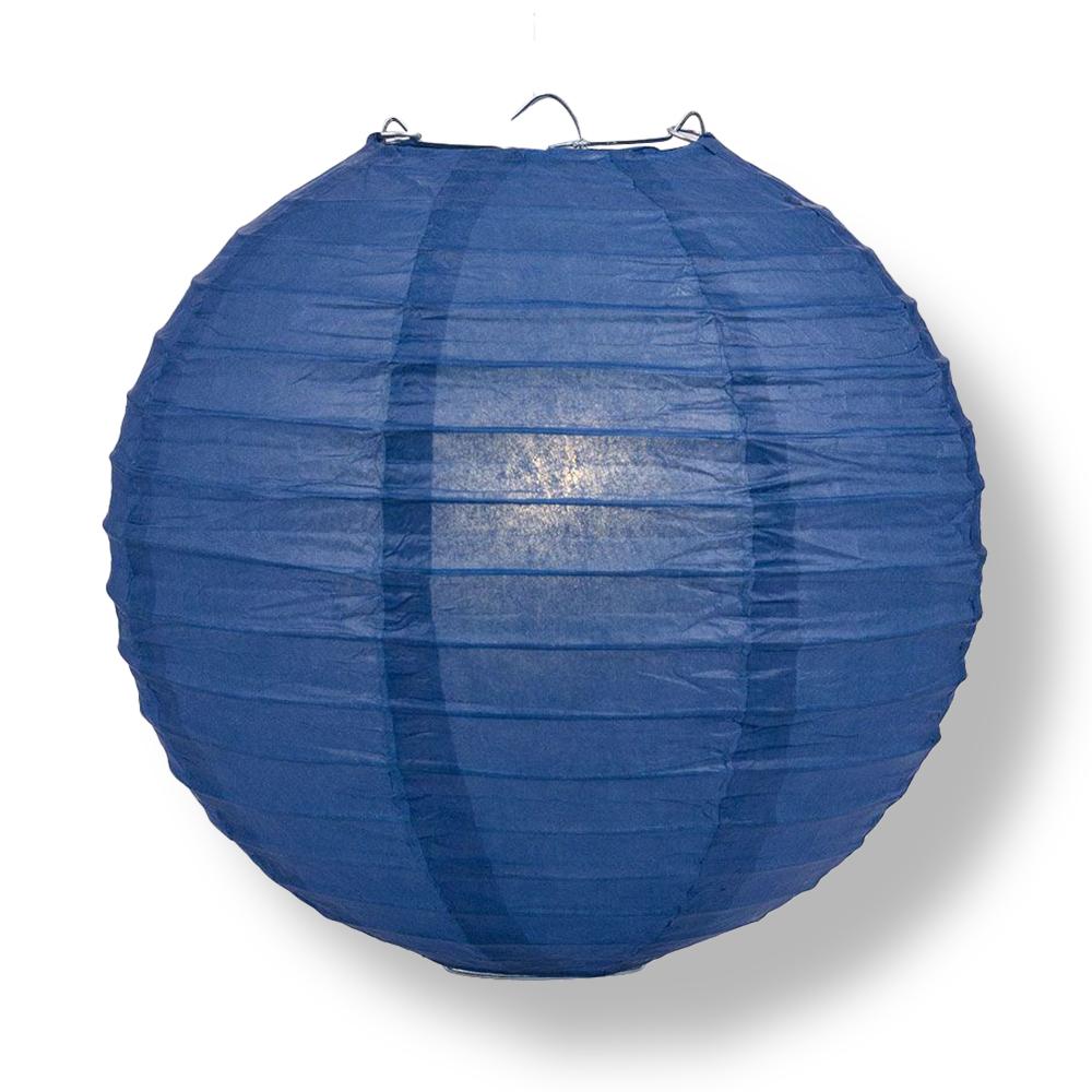 24 Pack Navy Blue Round Paper Lanterns with Even Ribbing - Chinese Style Hanging Decor for Weddings, Parties, Home & Garden Decorations - Perfect for Asian Themed Events, Baby Showers and Festivals