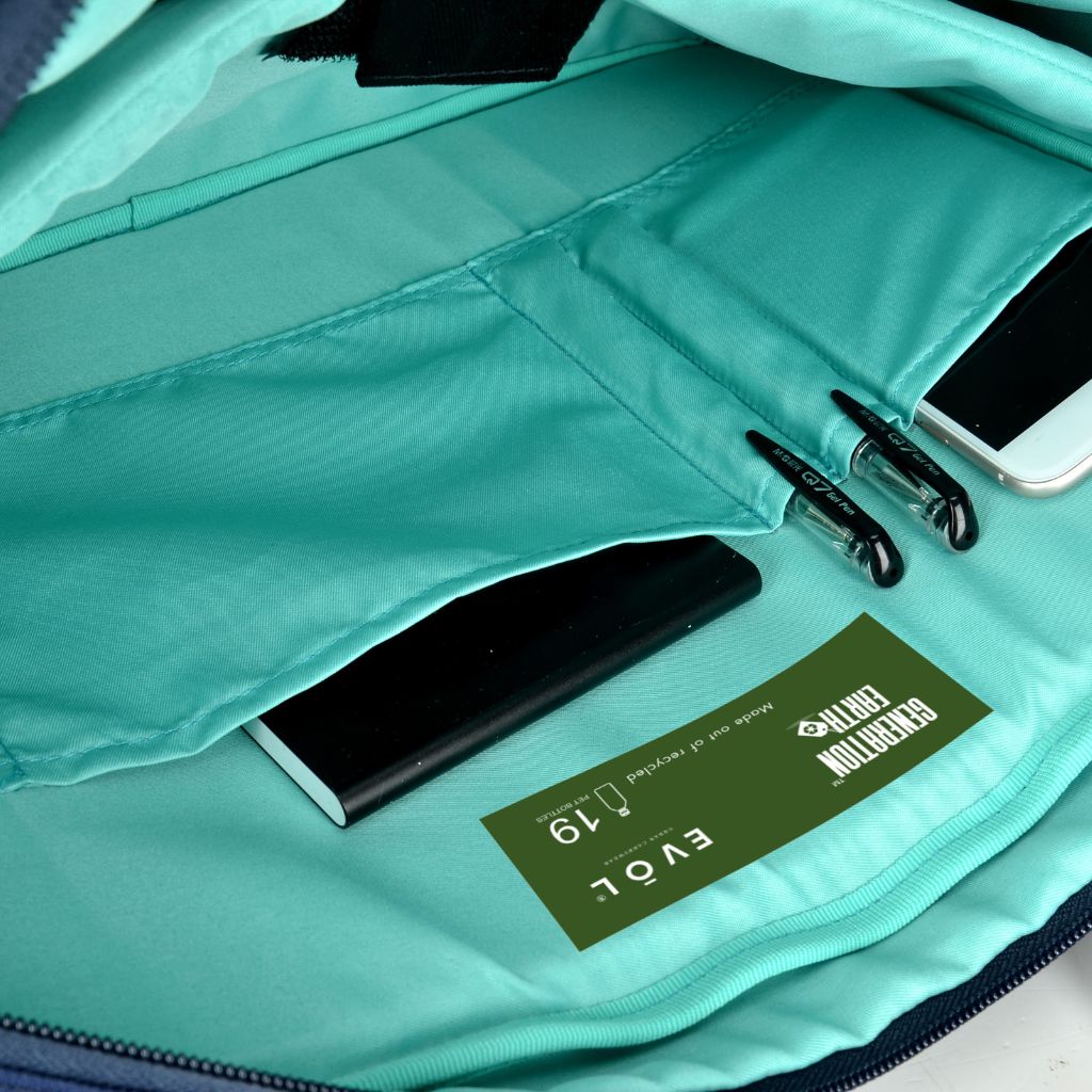 Evol 15.6 Inch Laptop Briefcase Shoulder Bag - Eco-Friendly Recycled Material Navy Blue - Perfect for Business Travel & Office Commute