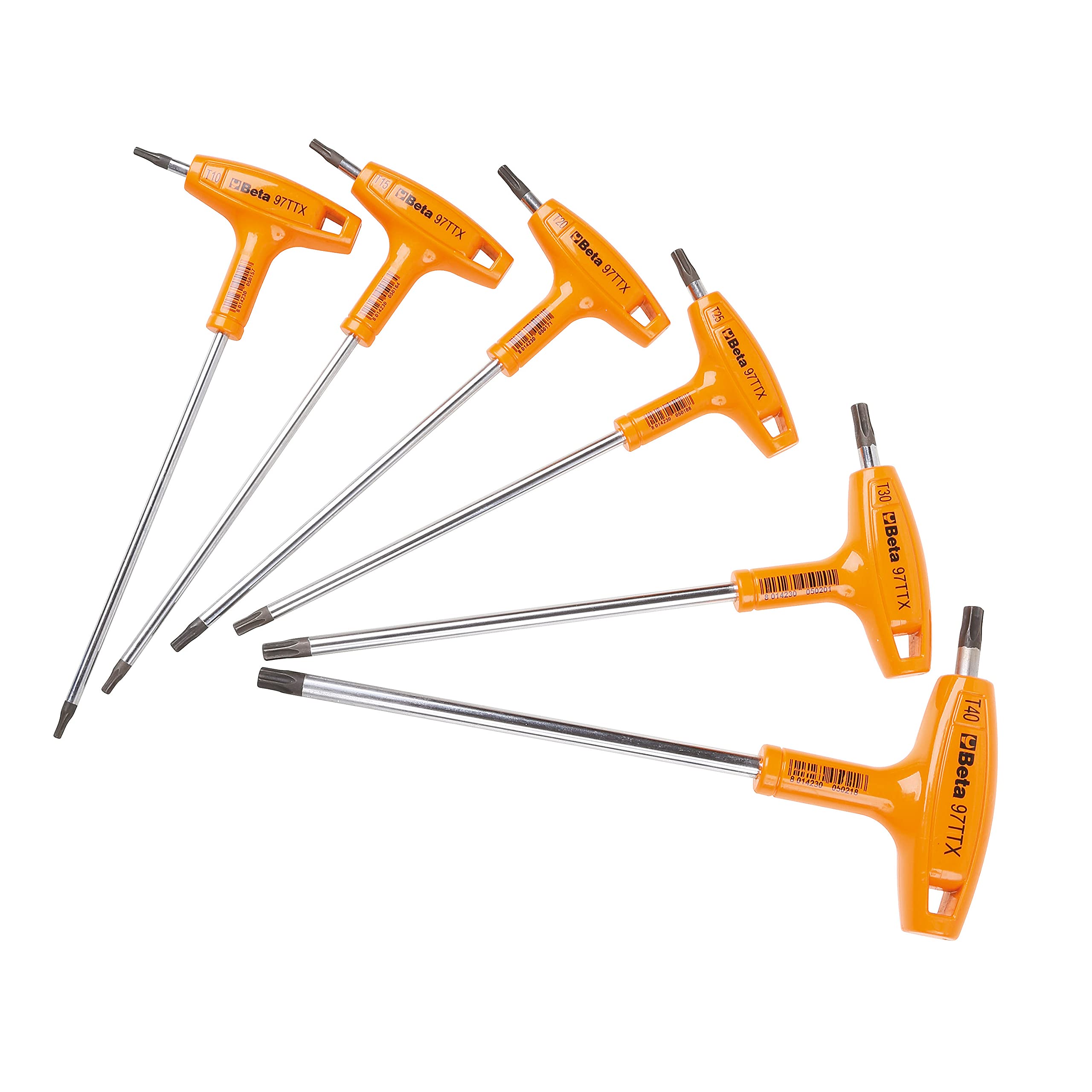 Beta 97TTX 6-Piece T-Handle Torx Key Set (T10-T40) with Ergonomic Grip - Perfect for Automotive Repair, Electronics Assembly & DIY Projects