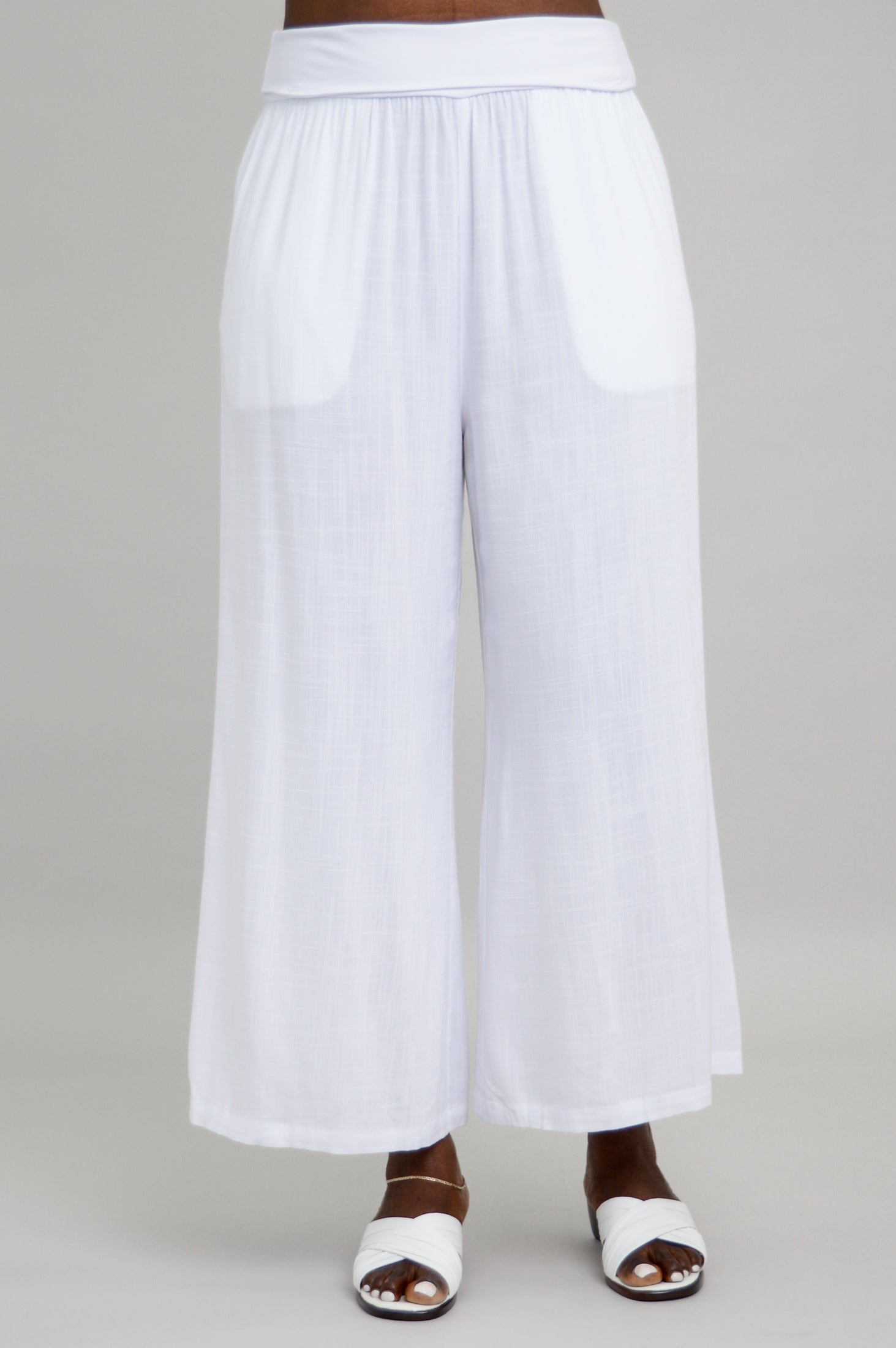Landon Capri Pants for Women - White Linen Bamboo Fabric - Comfortable & Breathable for Summer, Travel & Casual Wear