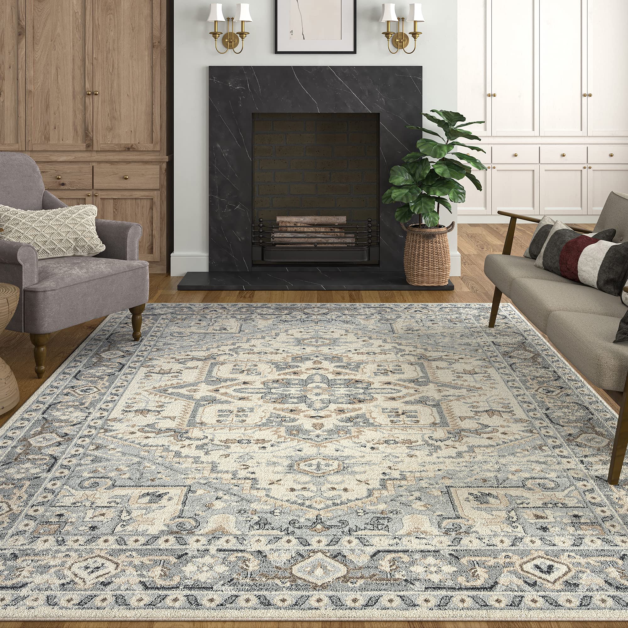 Tayse Jin Cream 9x12 Rectangle Traditional Oriental Area Rug - Perfect for Living Room, Bedroom & Dining Room Decor | Soft & Durable Home Floor Covering