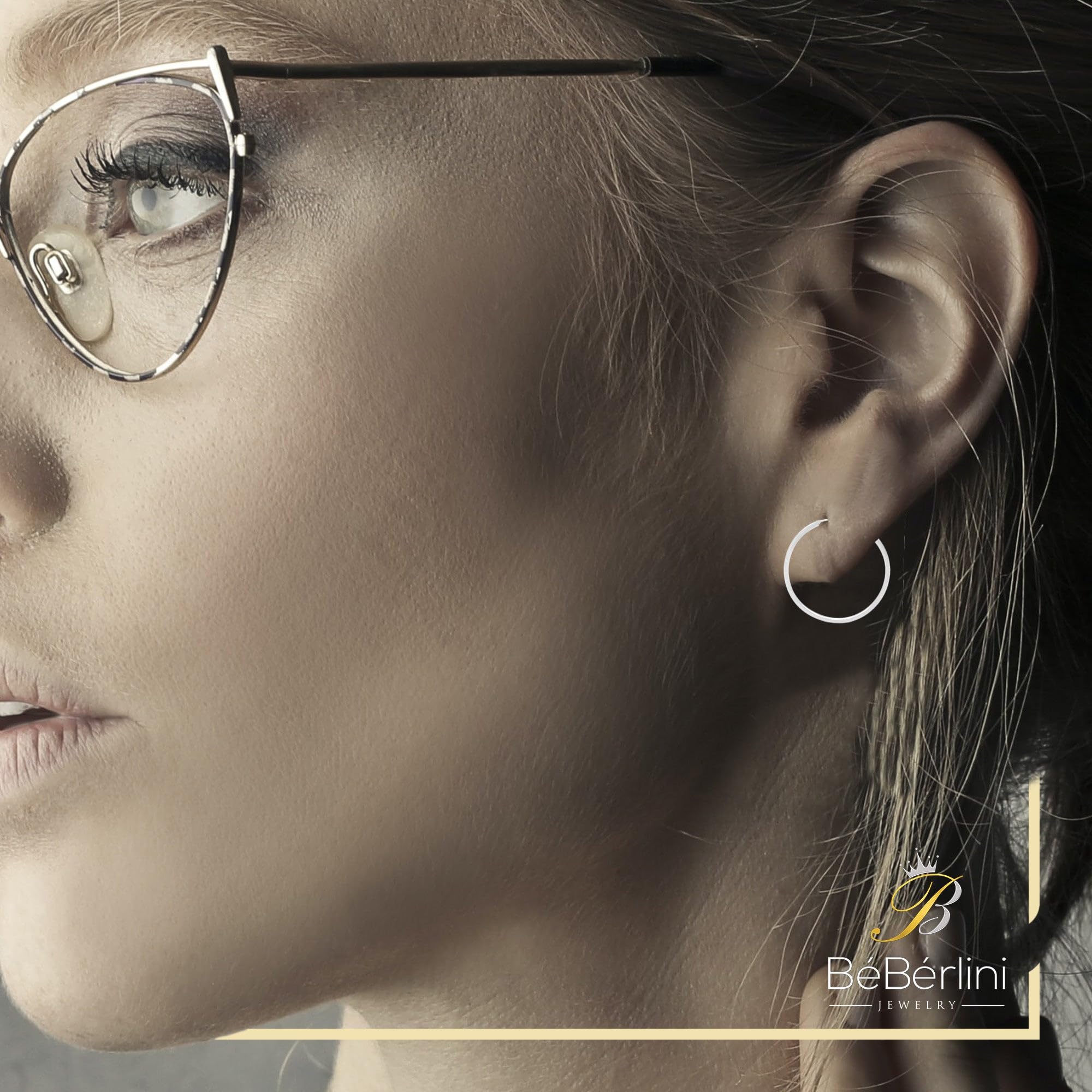 BEBERLINI Silver Large Hoop Earrings for Women - 2mm Thick Plain Hip Hop Hoops - Perfect for Everyday Wear, Parties & Fashion Accessories