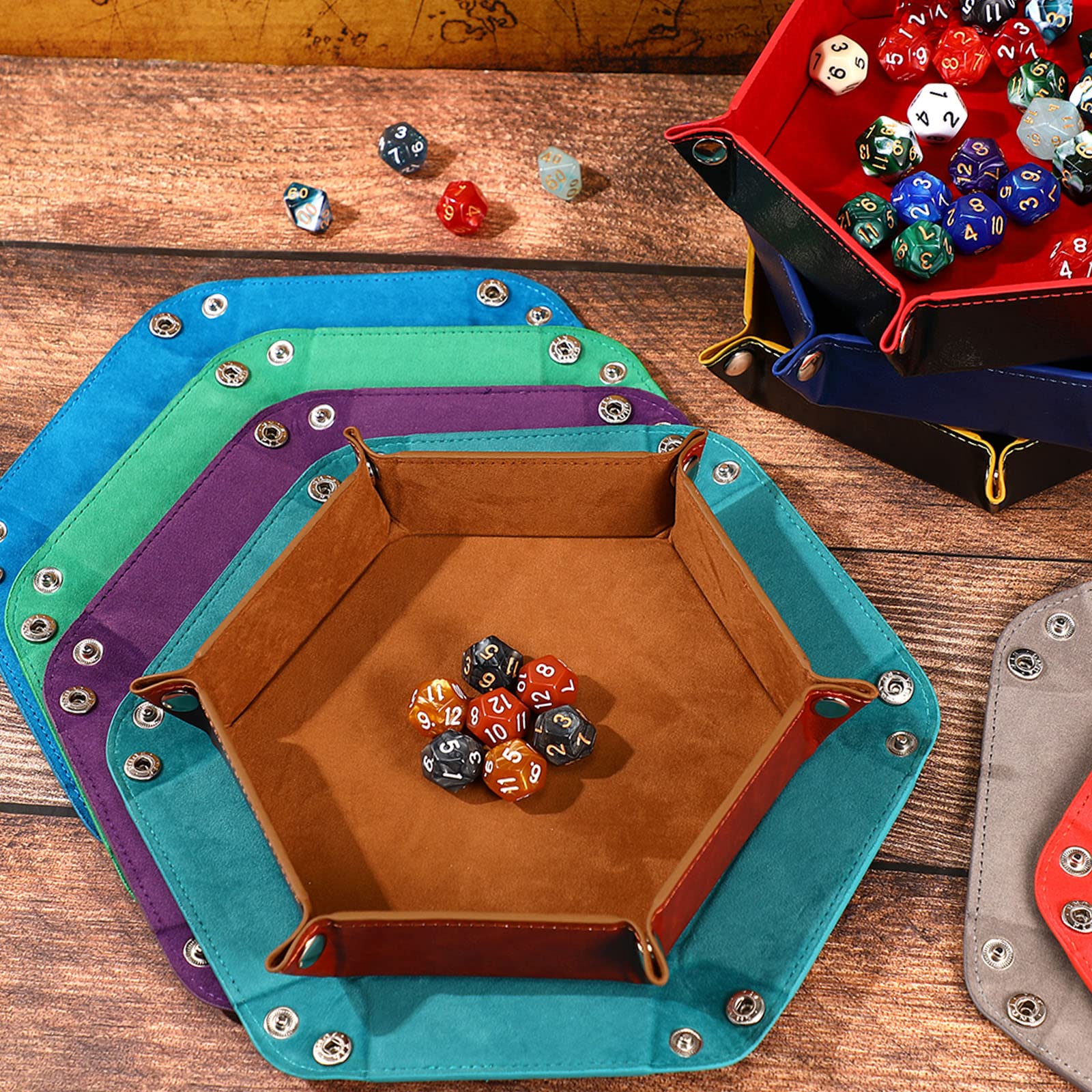 12 Pack Portable Folding Dice Tray - PU Leather & Velvet Dice Rolling Tray for RPG, D&D, Board Games - Compact Storage Box for Tabletop Gaming at Home or Travel