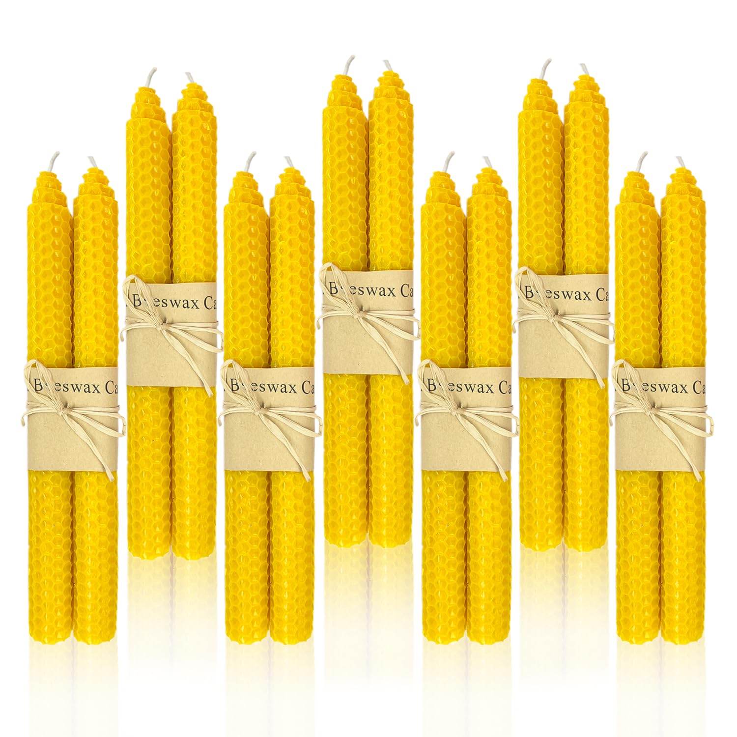 14 Pack Natural Beeswax Taper Candles - 9 Inch Hand-Rolled Dripless Unscented Candle Sticks for Home Decor, Wedding Centerpieces, Romantic Dinners & Meditation - Premium Yellow Beeswax Candles by Kissingfish