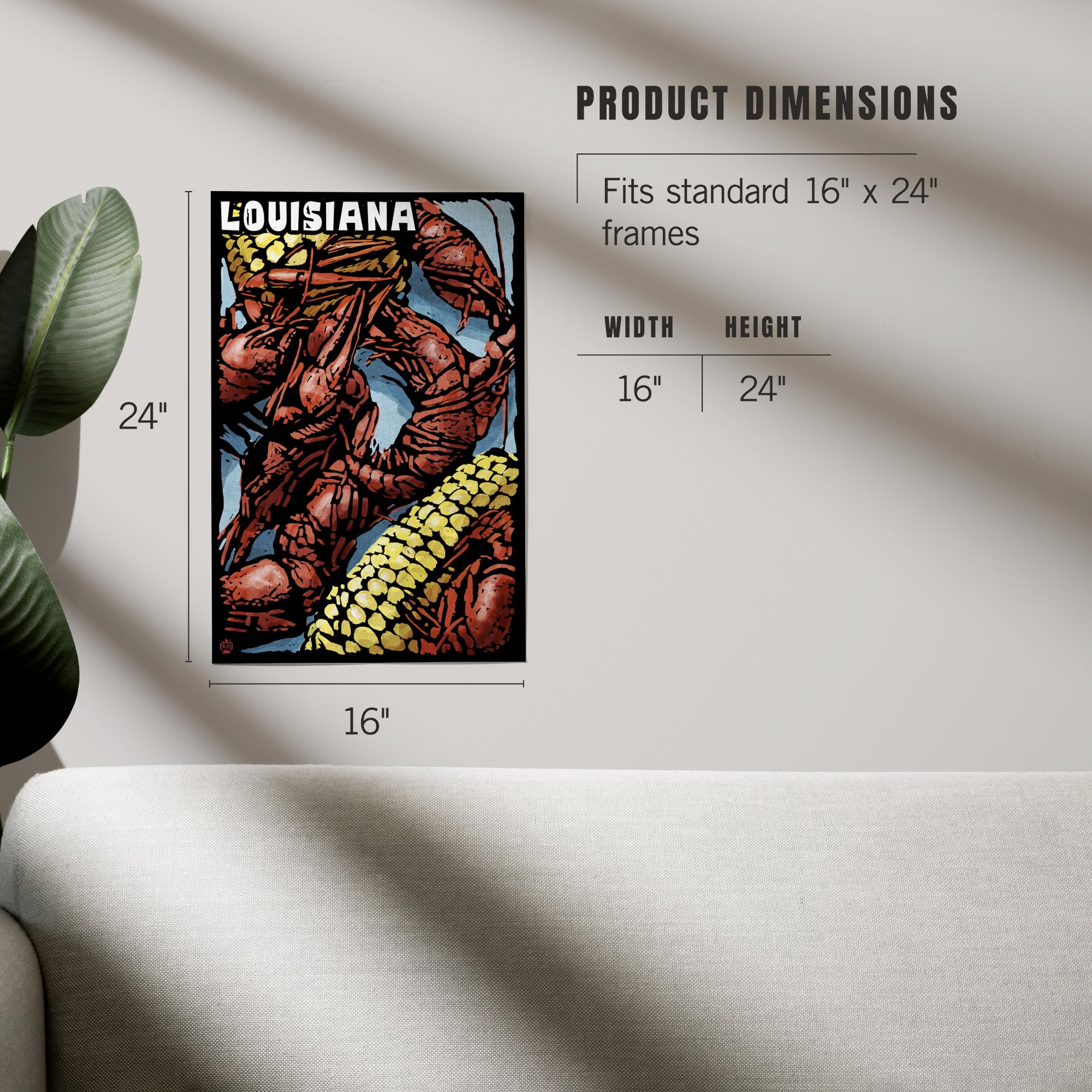 Lantern Press 16x24 Inch Giclee Print - Louisiana Crawfish Scratchboard Art | Wall Decor for Living Room, Bedroom & Office