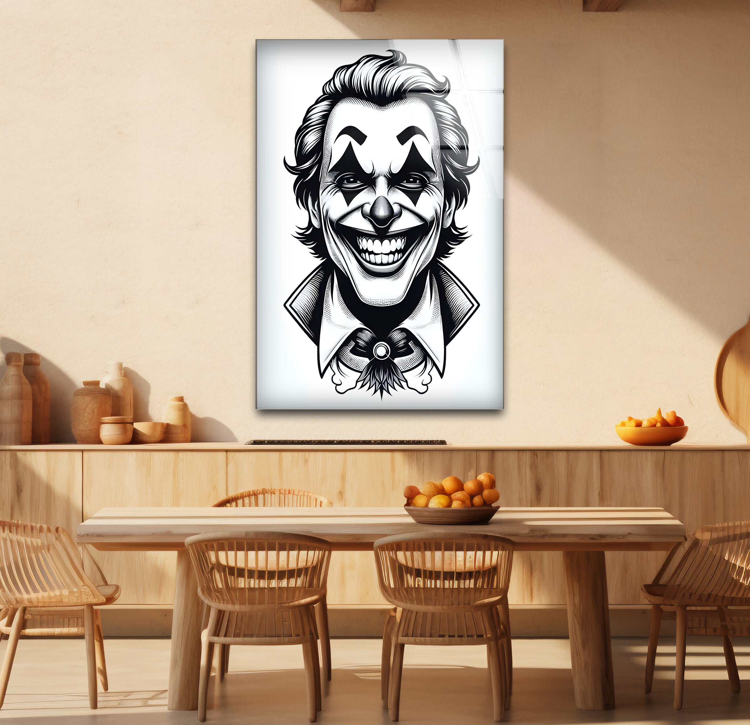 Joker Black & White Portrait Glass Wall Art - Premium Home & Office Decor for Superhero Fans & Movie Lovers