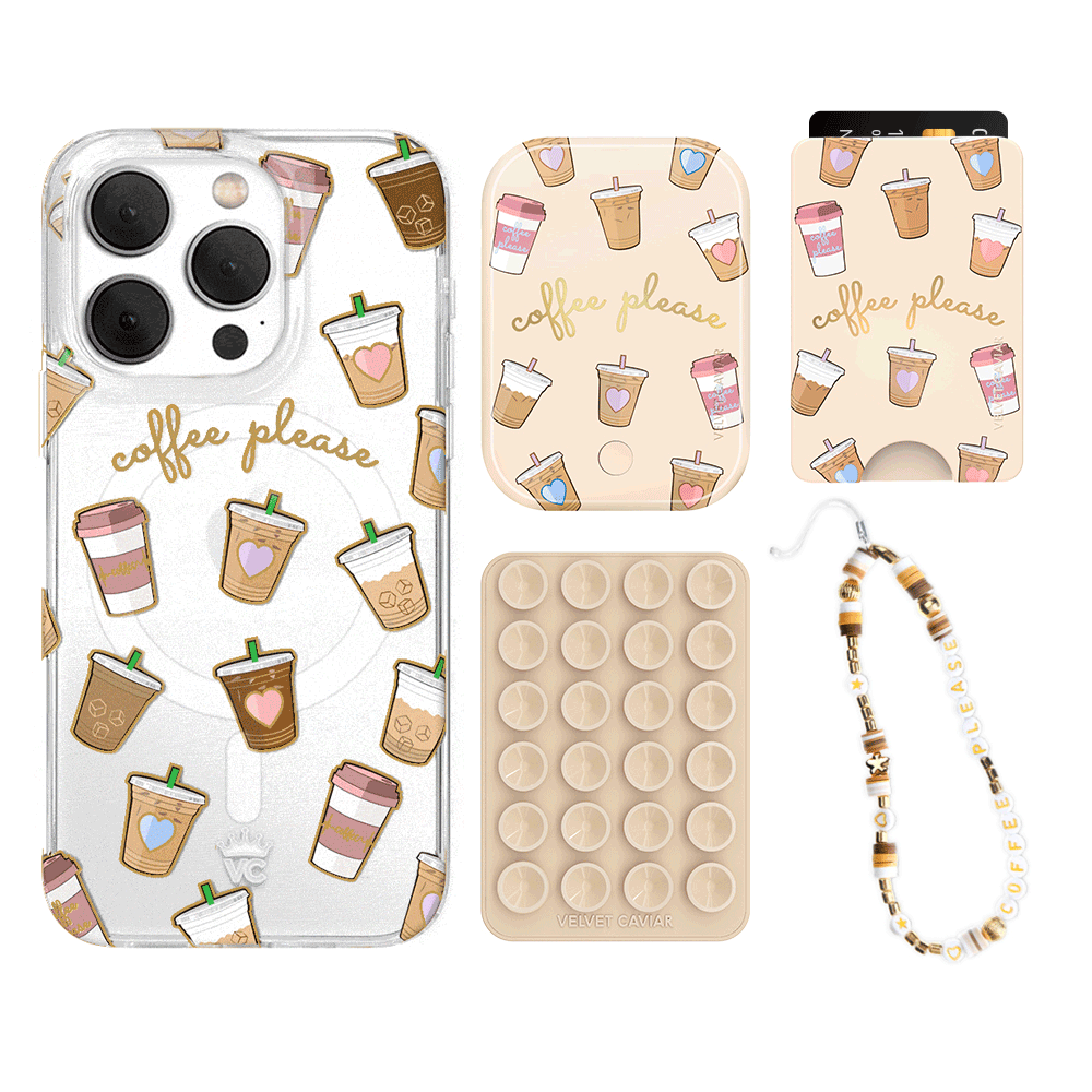 Premium Coffee First iPhone Wallet Bundle Set - Stylish & Functional Phone Case with Card Holder for Everyday Use, Travel, and On-the-Go Convenience