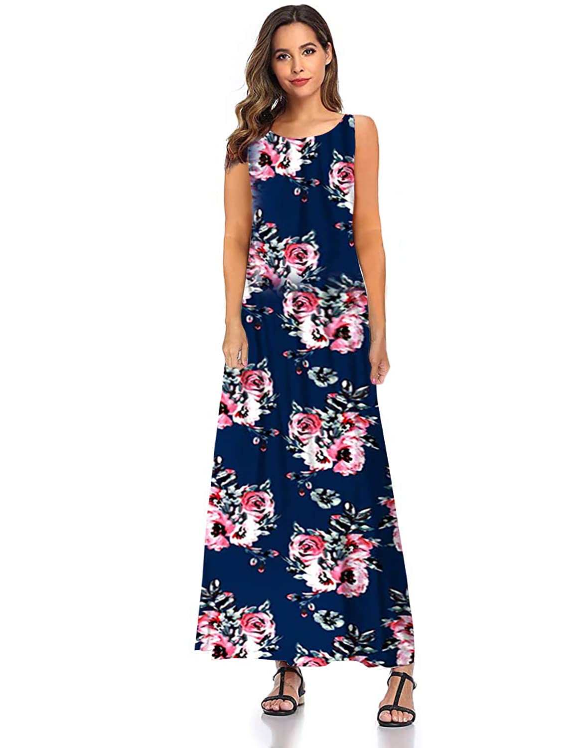 SHELY Women's Sleeveless Loose Plain Casual Maxi Long Dress with Pockets - Summer Beach Wear, Vacation Outfit, Boho Chic Style for Outdoor Activities