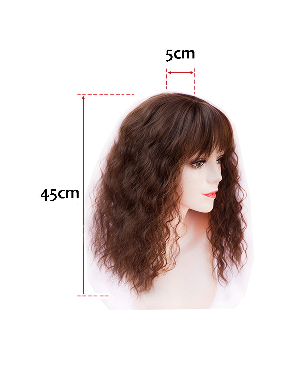 Clip-In Water Wavy Hair Forehead Piece with Choppy Fringe | 45cm Middle Part Topper | Black | Perfect for Cosplay, Costume Parties & Daily Hair Volume Enhancement