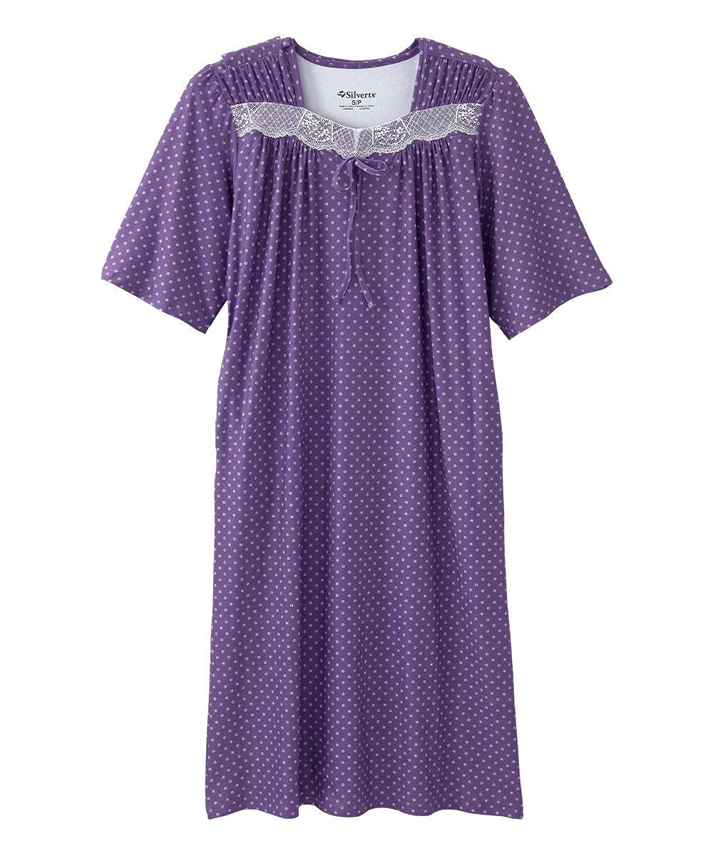 Silverts Open-Back Hospital Gowns for Women - Comfortable Easy Wear Patient Gowns for Seniors & Recovery - Milk Silk Lace 2/3 Sleeve - Ideal for Hospital Stays, Post-Surgery Care & Home Nursing