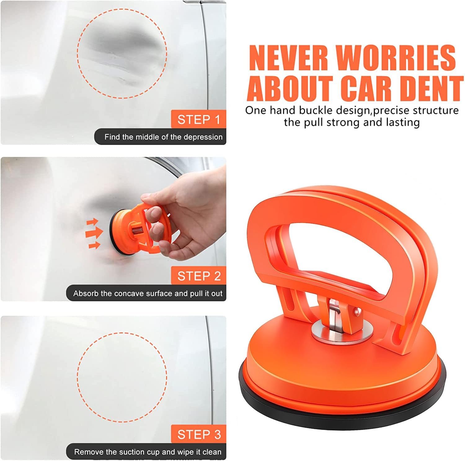 2PCS Car Dent Puller Tool Kit for Car Dent Repair, Glass, Screen, Tiles & Objects Moving, Orange - Perfect for DIY Auto Body Fixes, Home Repairs & Surface Maintenance
