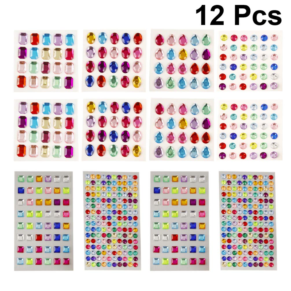 12 Sheets Rhinestone Stickers for Kids Crafts - Bling Stickers for Christmas Party Favors, Nativity Outfits & Alien Costumes | DIY Gem Decorations for Children's Clothing & Accessories