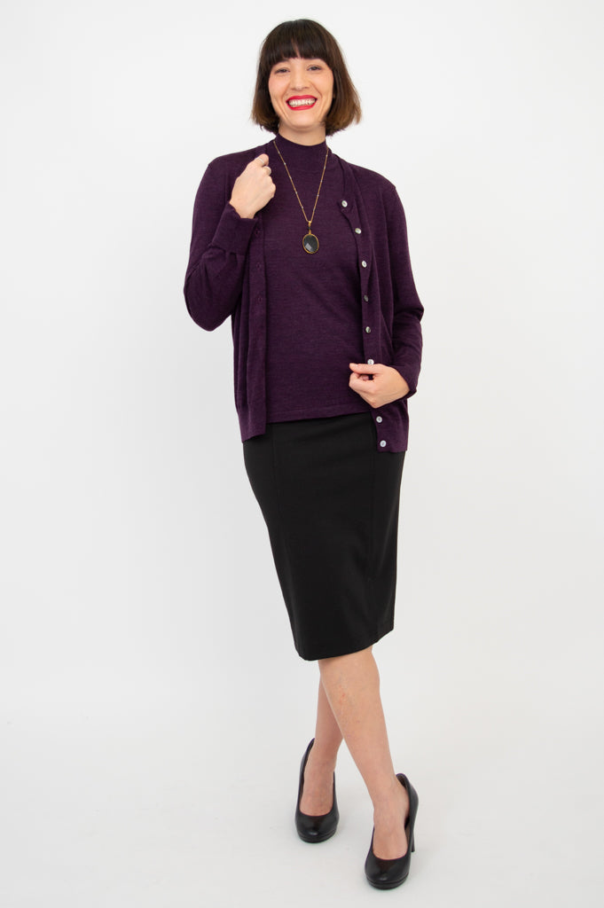 Soft Merino Wool Kitten Cardigan in Plum - Cozy & Stylish Sweater for Women - Perfect for Fall & Winter Outfits