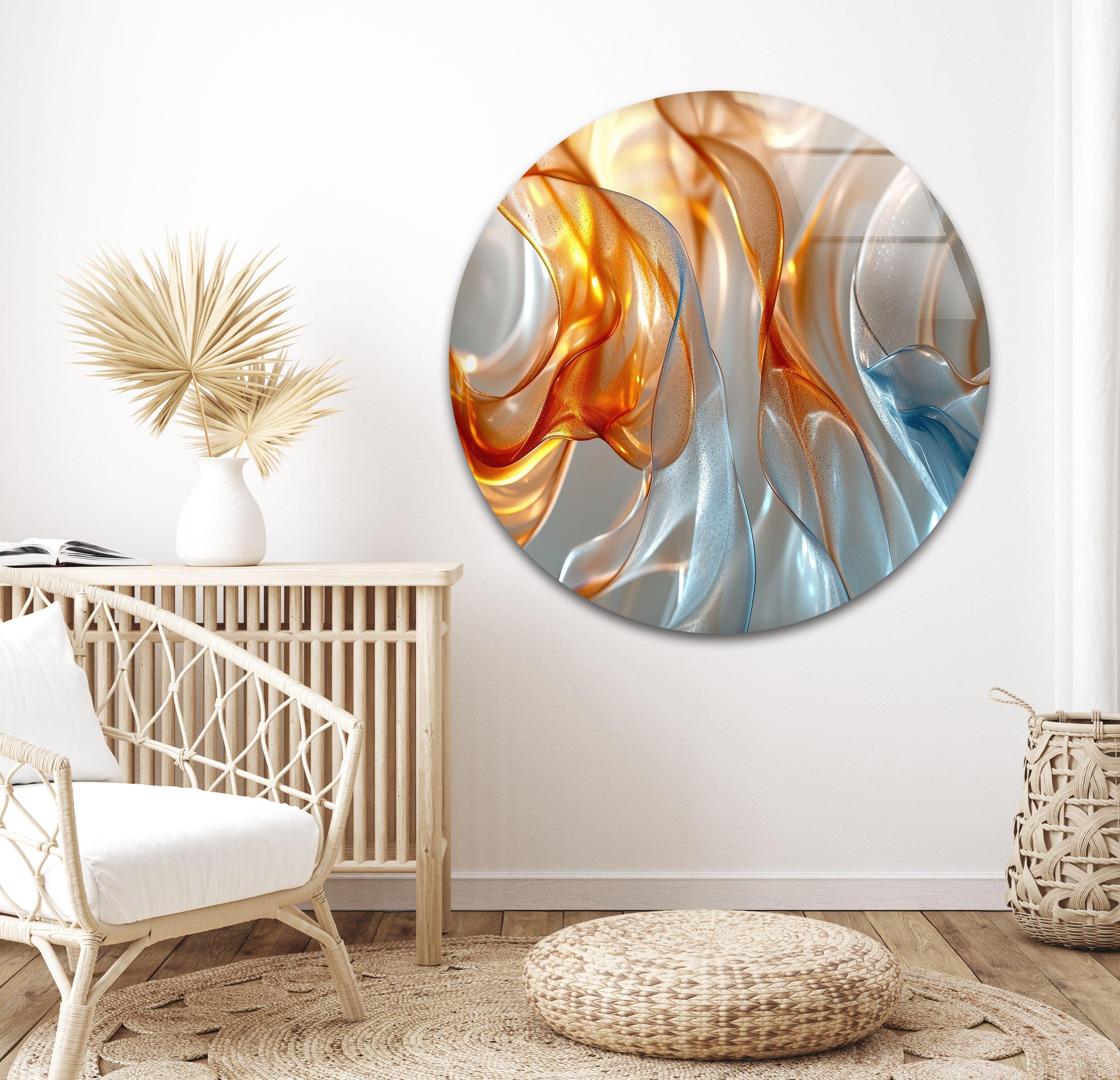 Blue and Orange Abstract Glass Wall Art - Modern Handmade Decor for Living Room, Bedroom & Office - Unique Gift Idea for Home & Interior Design