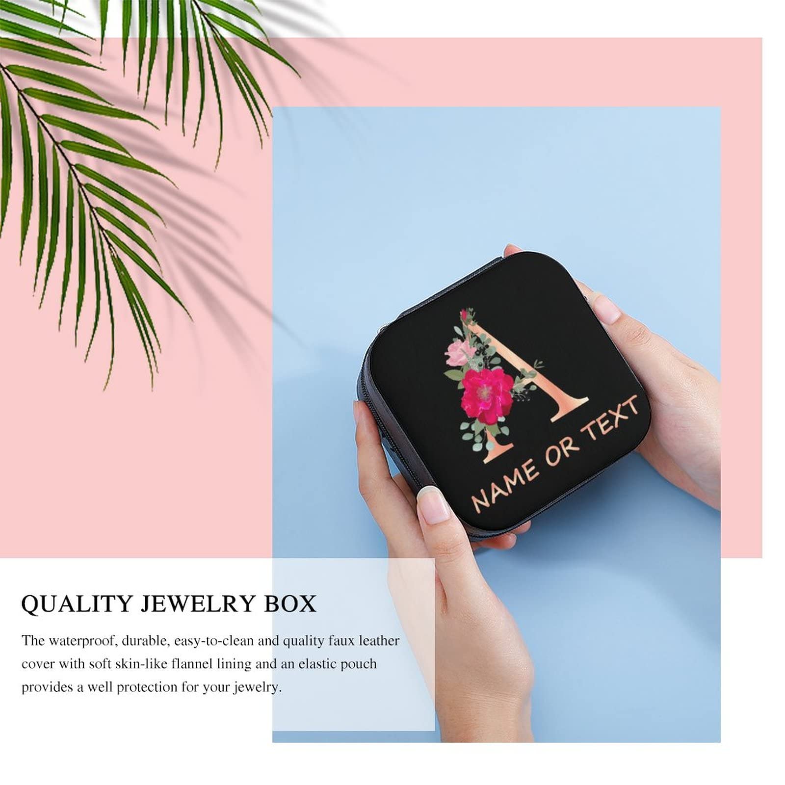 Personalized Leather Jewelry Box for Women - Custom Name & Text Travel Jewelry Organizer Case, Ring Storage Box - Perfect Gift for Girls & Women, Ideal for Travel, Home & Office Use