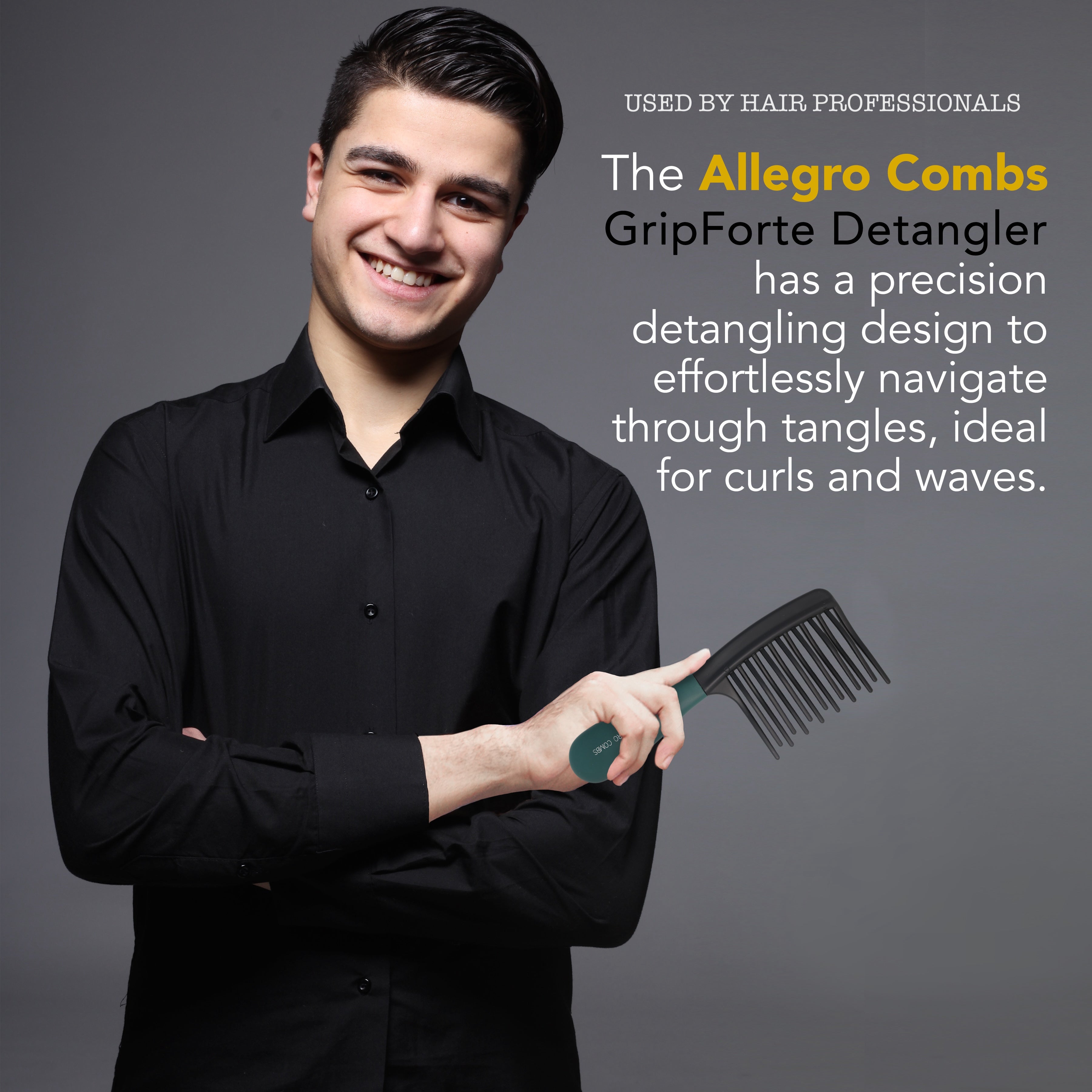 Allegro Gripforte Wide Tooth Detangling Comb for Curly & Wavy Hair - Gentle Hair Brush for Women - Perfect for Wet Hair, Thick Hair & Daily Styling