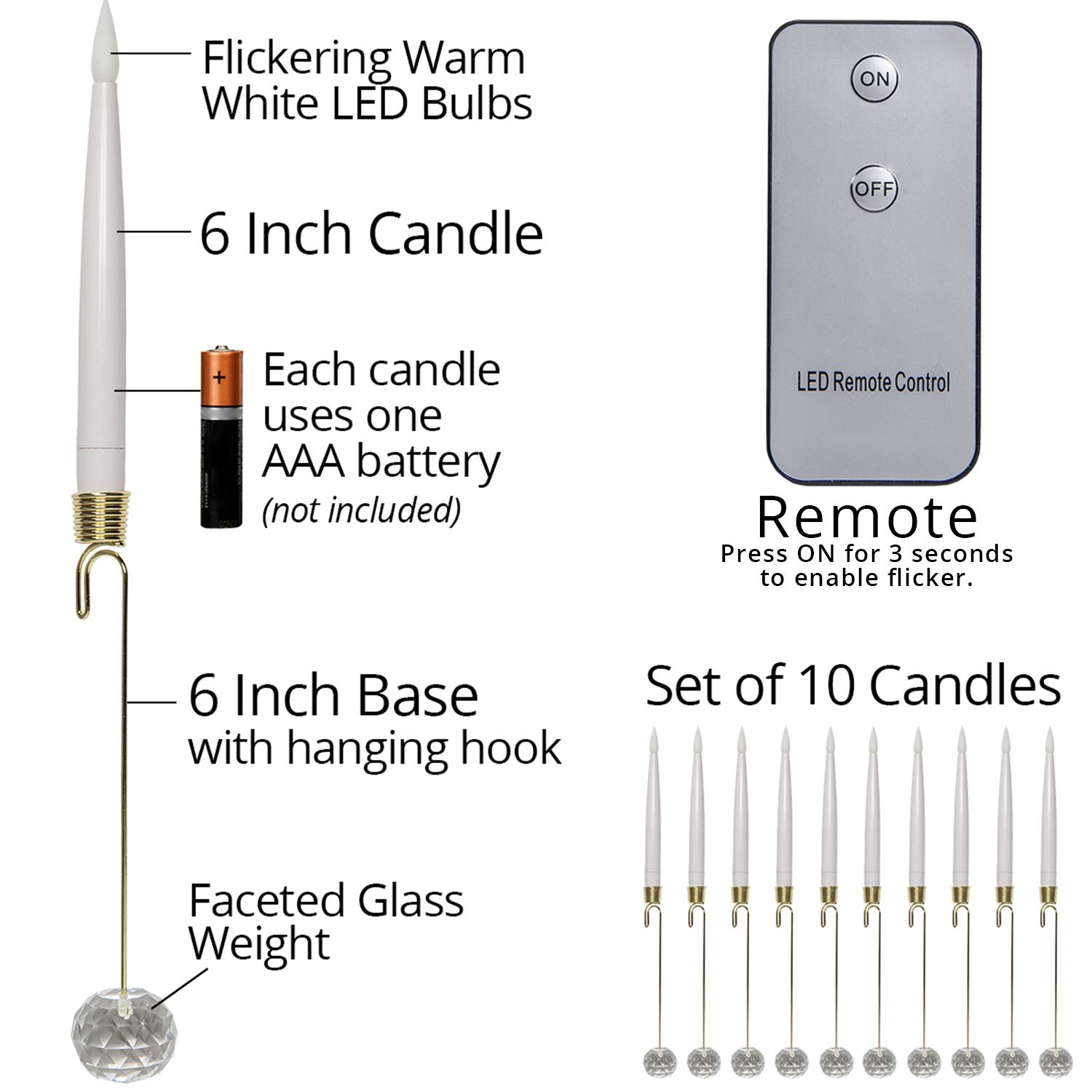 Flameless LED Candles - 10 Pack, Battery & Remote - for Christmas Tree Decor