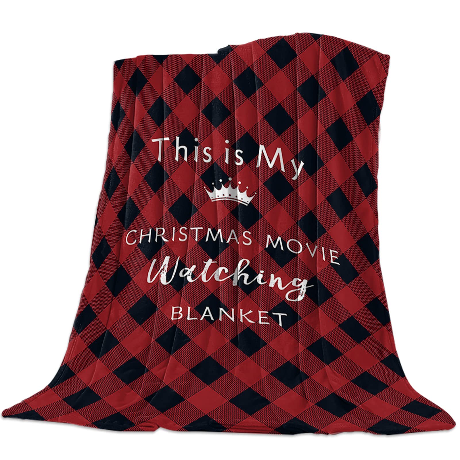 Christmas Blanket Twin Size 60x80 Inch - Soft Fleece Flannel Throw Blanket for Kids & Adults in Black Red Buffalo Check Plaid - Cozy Blanket for Movie Nights, Bed, Couch & Sofa Decor - Perfect Holiday Gift for Christmas