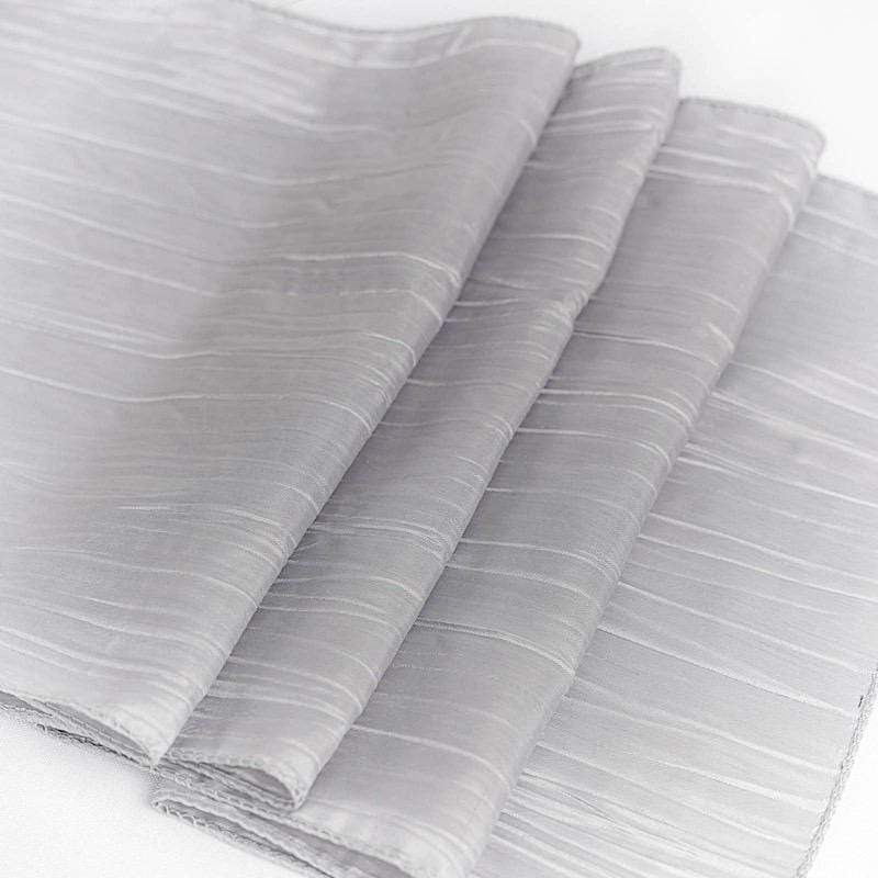 12-Pack 108-Inch Metallic Accordion Crinkled Taffeta Table Runner for Wedding, Party, Holiday & Home Decor - Elegant Dining Table Decorations