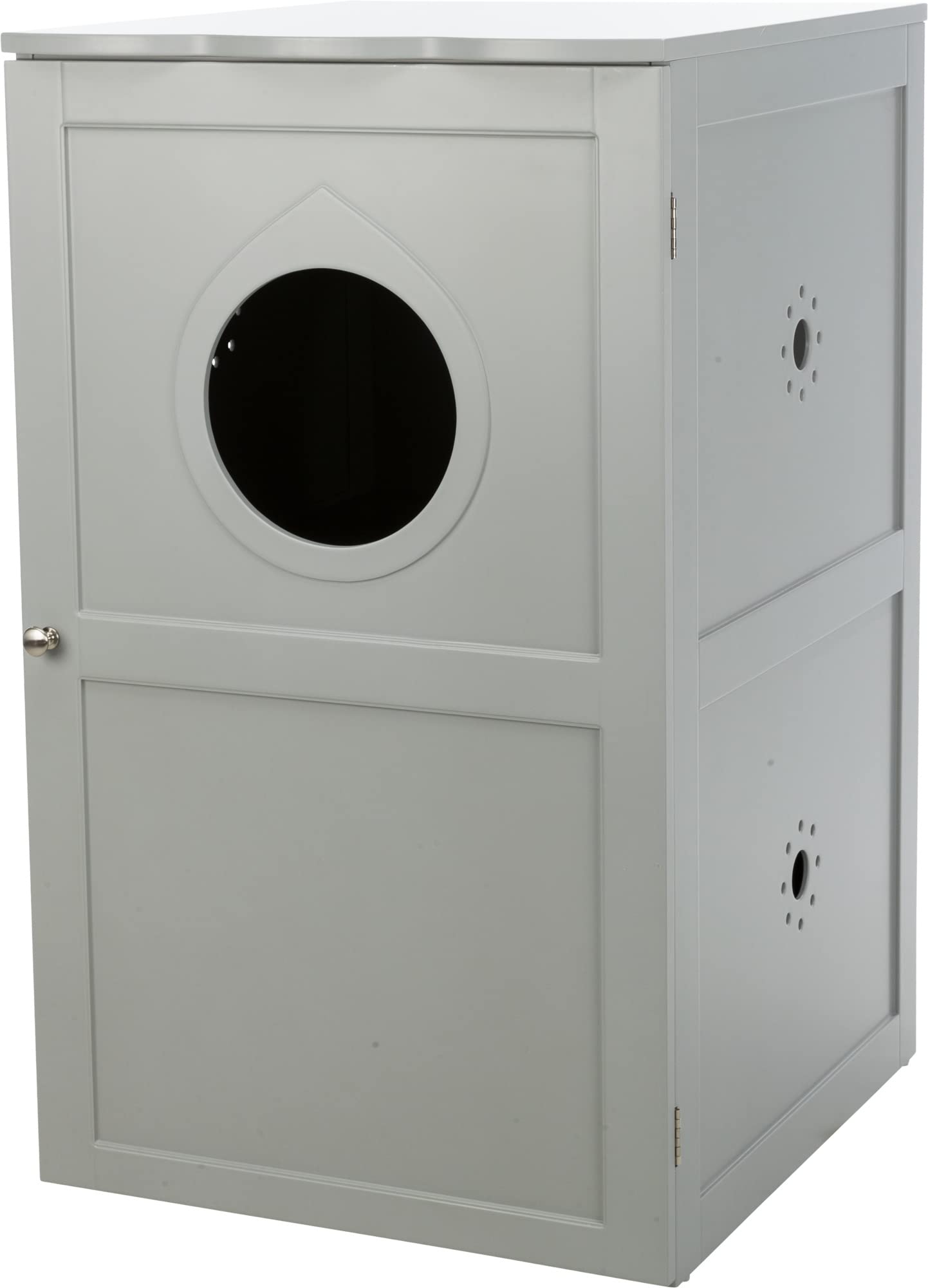TRIXIE 2-Story Cat Litter Box Enclosure with Large Entry Hole - Hidden Double Layer Litter Box Furniture (Gray) for Easy Cleaning - Convertible to Side Table or Nightstand - Perfect for Small Spaces & Home Decor