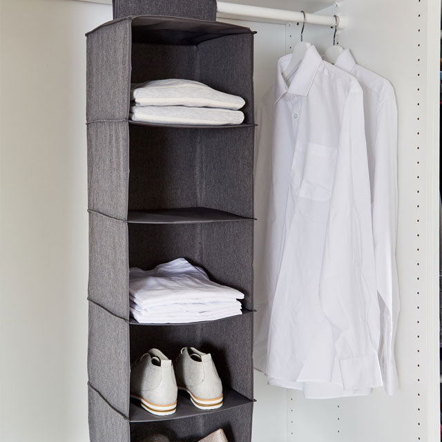 Premium 5-Shelf Closet Hanging Organizer - Space Saving Storage for Clothes, Shoes & Accessories - Perfect for Bedroom, Closet & Dorm Organization