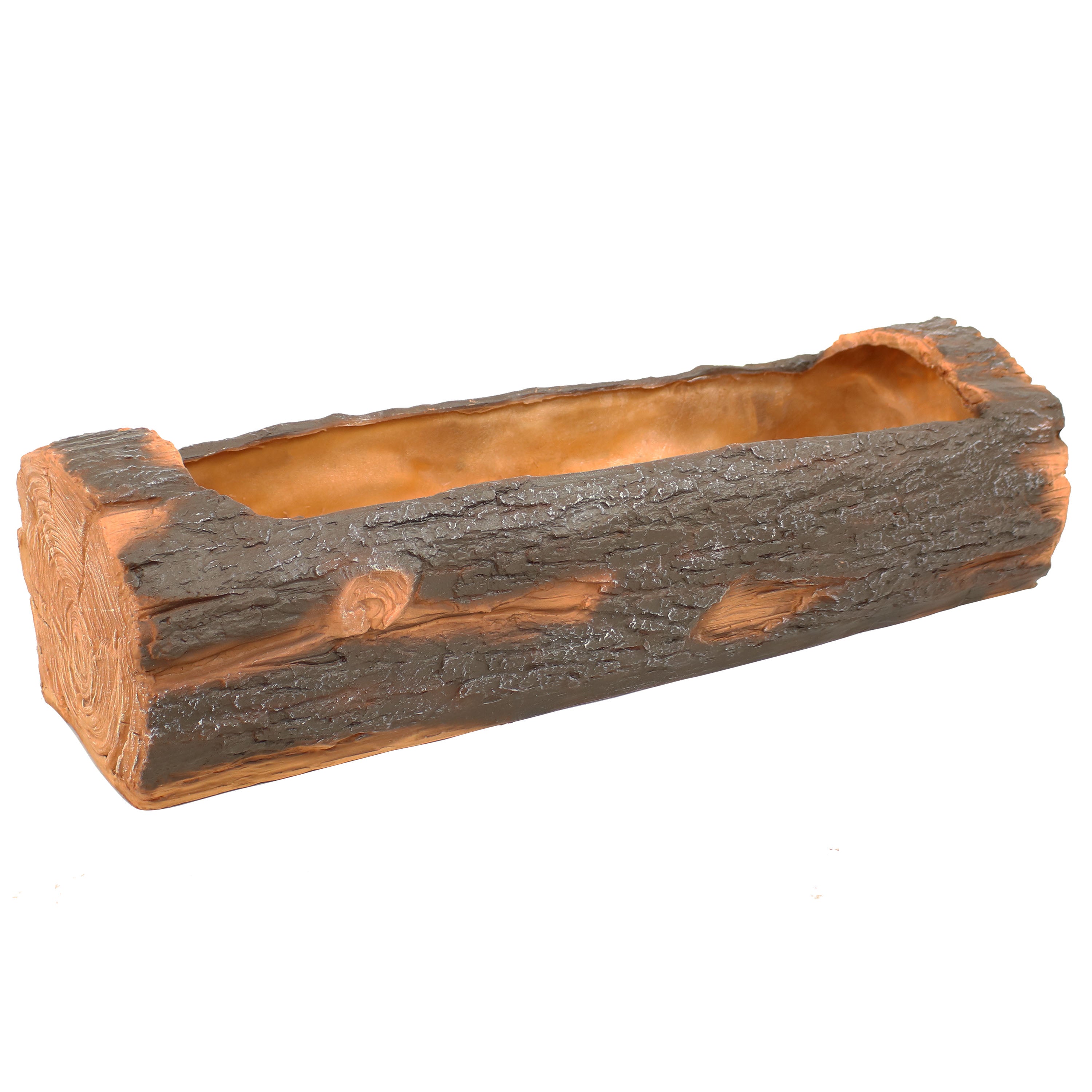 Rustic Polyresin Log Flower Pot Planter for Outdoor Garden Decor - 35 Inch Large Planter for Patio, Yard, and Landscape Design