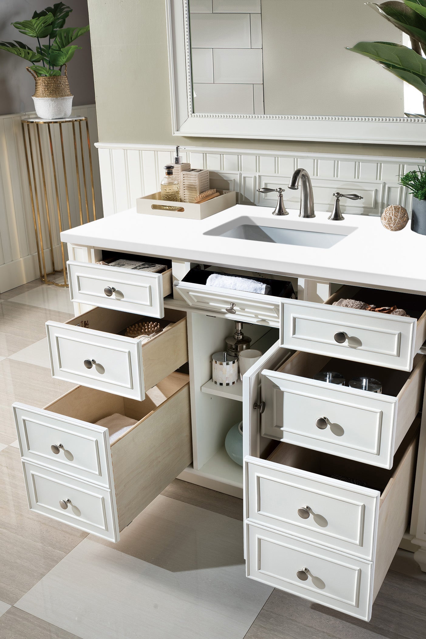 Bristol 48 Inch Single Bathroom Vanity Set with 3CM Classic White Quartz Countertop - Bright White Finish for Modern Home Bathroom Remodeling | Perfect for Master Bath, Guest Bath & Powder Room