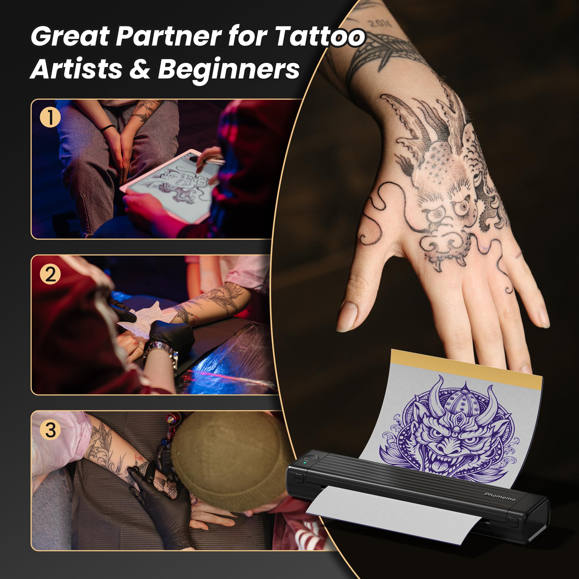 Phomemo TP86 Wireless Bluetooth Tattoo Stencil Printer Machine with 10 Transfer Papers - Professional & Beginner Tattoo Artist Equipment for Temporary Tattoo Designs | Perfect for Tattoo Studios, Home Practice & DIY Body Art Projects