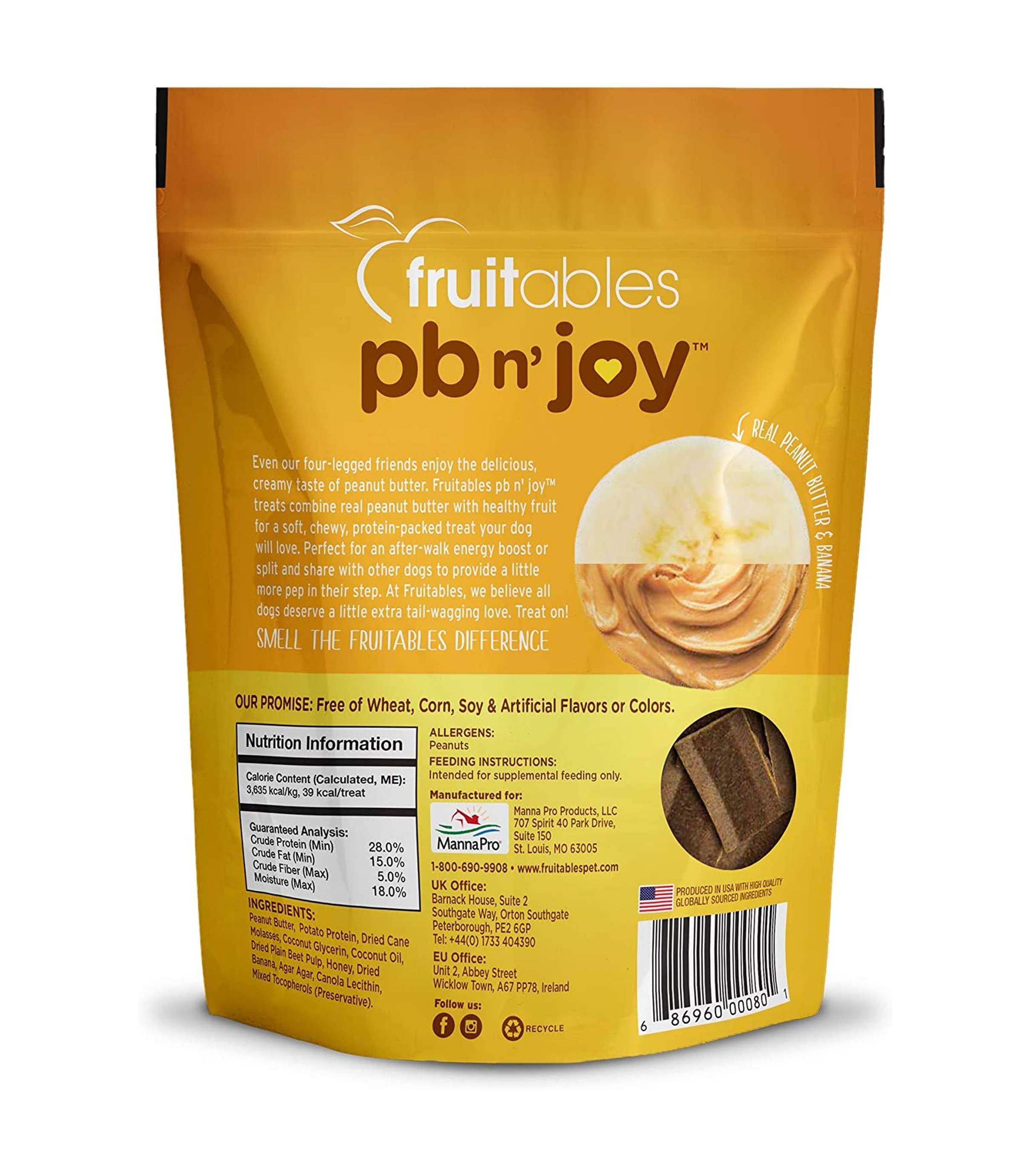 Fruitables PB N' Joy Peanut Butter & Banana Bar Dog Treats 6oz - Healthy Soft Baked Snacks for Small & Large Dogs - Perfect for Training Rewards & Travel Treats