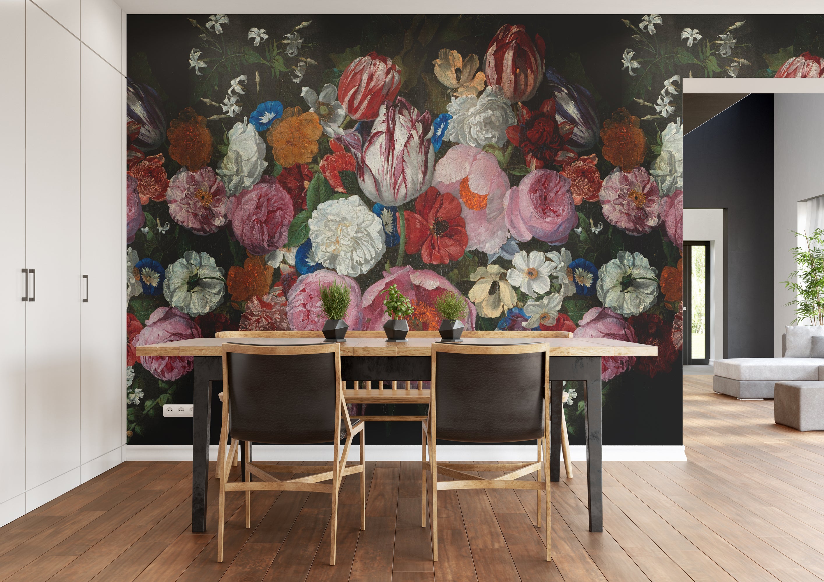 Black Bold Wild Roses Floral Wallpaper RM2078 - Elegant Peel and Stick Wallpaper for Bedroom, Living Room, Home Decor