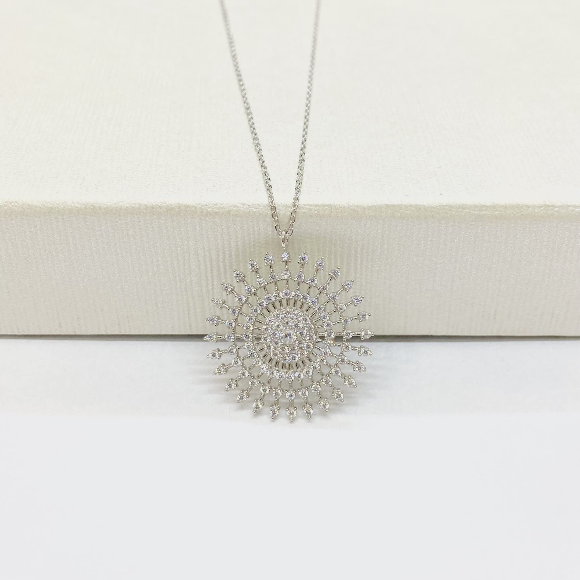 925K Sterling Silver Sun Necklace for Women - CZ Pendant, Dainty Jewelry Gift for Birthday & Christmas | Everyday Wear