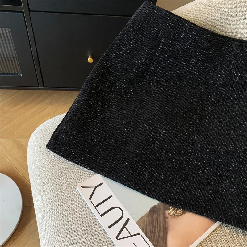Black High Waist Wool Mini Skirt for Women - Winter A-Line Wrap Slim Fit Short Skirt with Zipper | Korean Fashion | Holiday Party, Office Wear, Casual Outfits