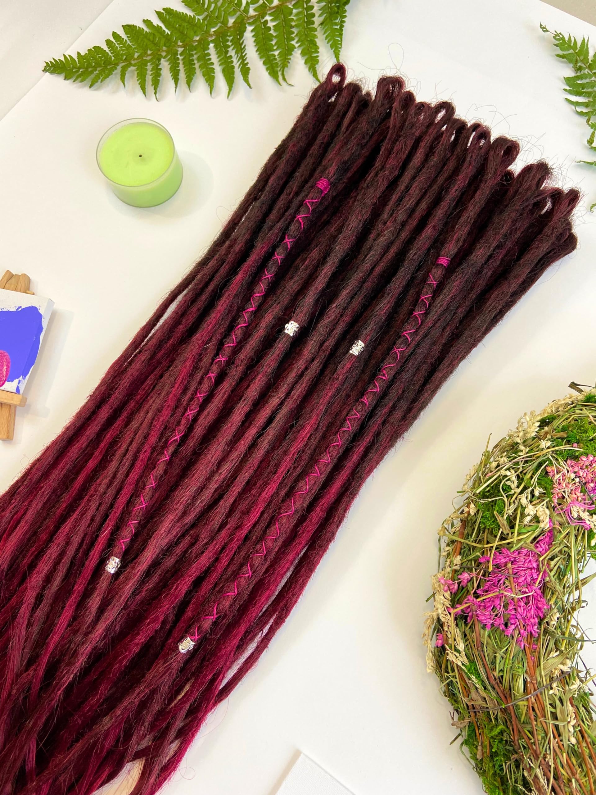 Handmade Dark Cherry Chocolate & Burgundy Red Dreadlock Extensions - 40 Single Ended Faux Locs 20 Inches for Women & Men | Ready to Ship | Perfect for Cosplay, Halloween, and Afro Hairstyles