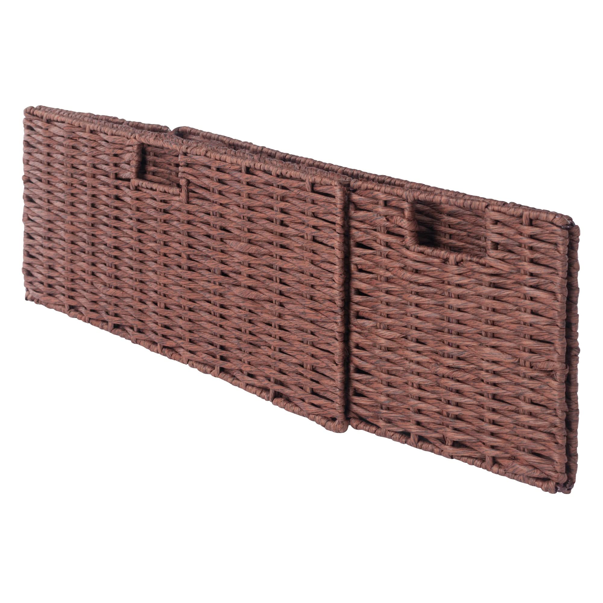 Ergode Tessa 3-Piece Woven Rope Storage Basket Set - Foldable Home Organization Bins for Bedroom, Bathroom & Living Room - Walnut Finish Storage Baskets
