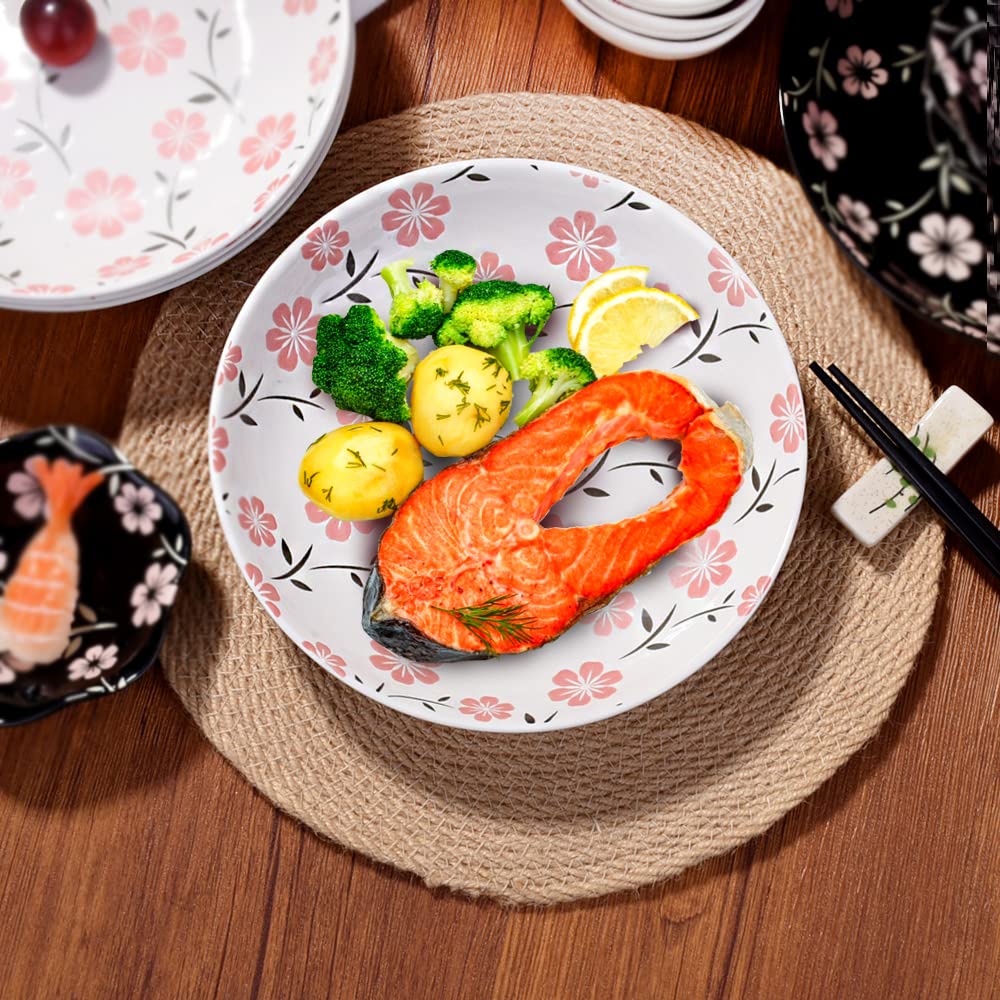 Premium Japanese Ceramic Dinner Plates Set of 4 - Elegant Porcelain Plates for Serving Pasta, Snacks, Chicken Wings - Dishwasher Safe White Tableware - Perfect for Family Dinners, Parties & Restaurant Use