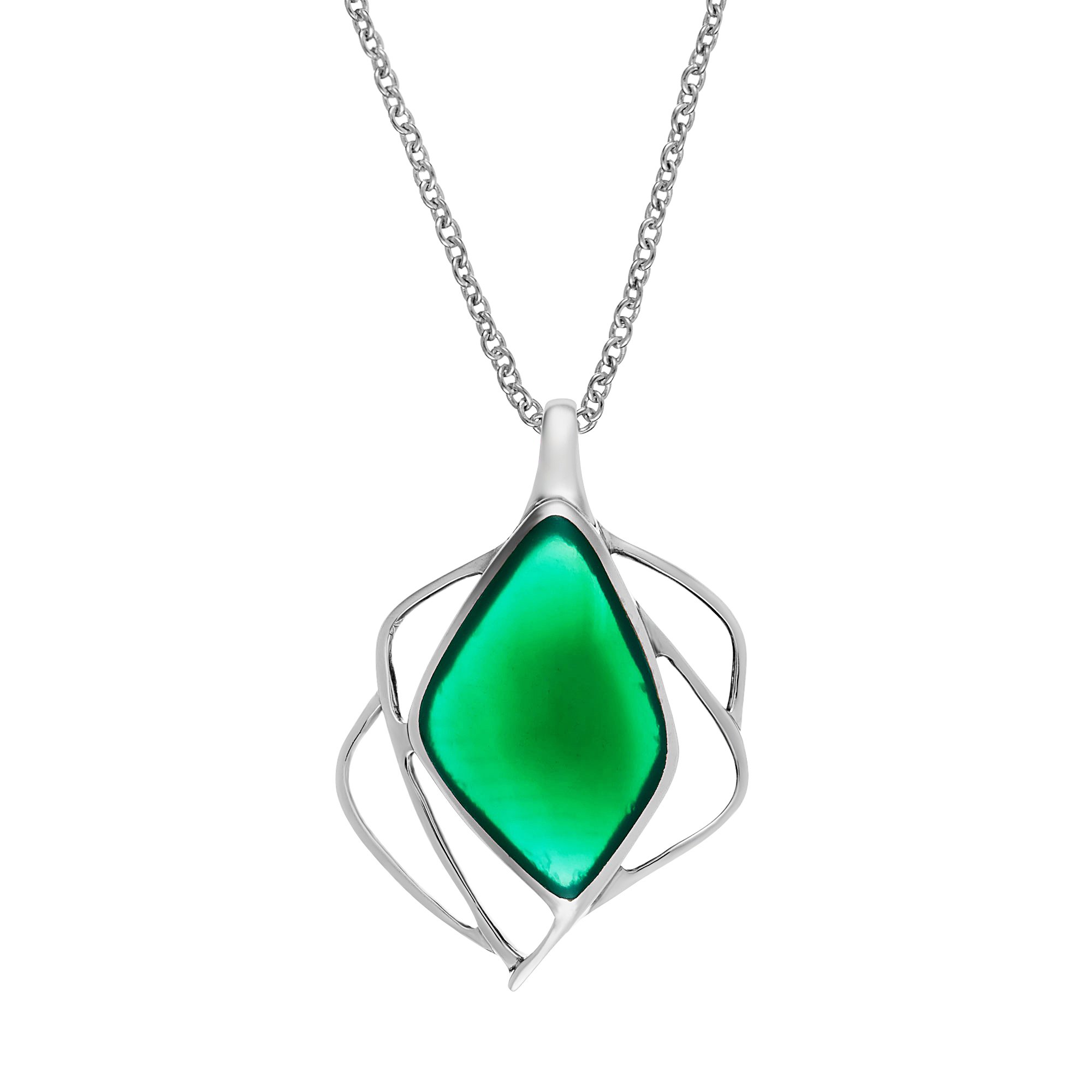 Silverly Women's 925 Sterling Silver Green Agate Cosmo Contemporary Pendant Necklace - 18 Inch Dainty Jewelry for Everyday Wear, Gift & Special Occasions