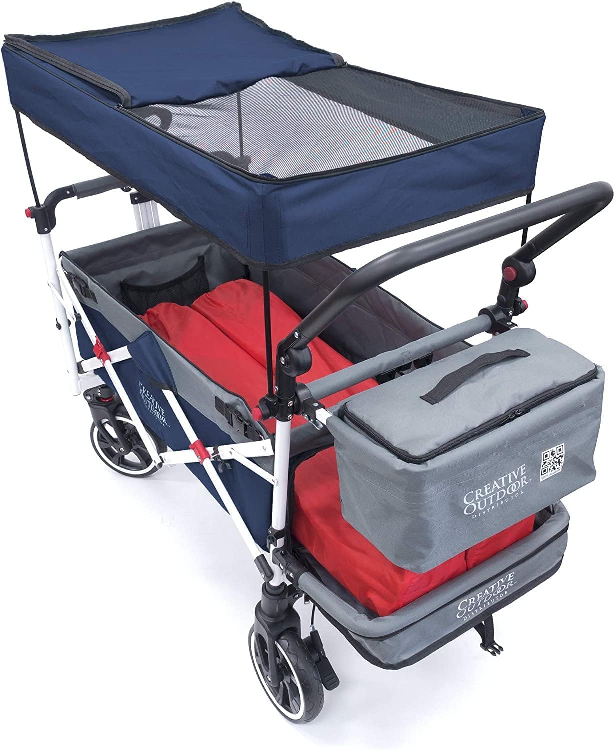 Best Collapsible Outdoor Wagon for Kids - Push Pull Stroller with Canopy, Foldable Cart for Beach, Park, Garden & Tailgate (Navy Blue & Grey) - Perfect for Family Outings, Picnics & Outdoor Adventures