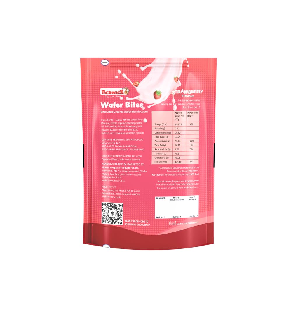 Pickwick Bite-Sized Creamy Wafer Biscuit Cubes - Strawberry Flavor (3-Pack, 120g Each) | Natural Fruit Powder | Crispy Creamy Snacks for Kids & Adults | Perfect for Lunchboxes, Tea Time & Office Snacks