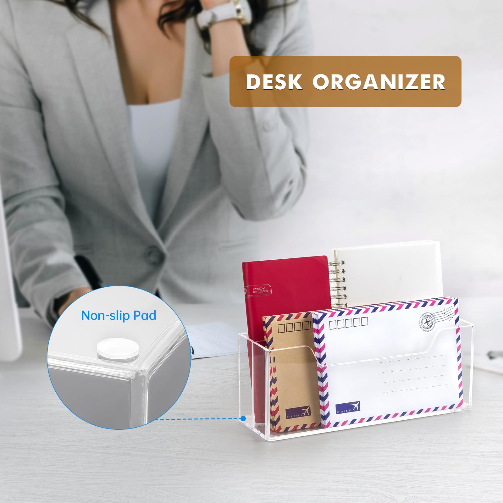 BEYGORM Wall Mounted Mail Organizer - 2 Slot Hanging Letter Holder for #10 Envelopes, Clear Acrylic Desk Mail Sorter for Home Office | Perfect for Bills, Letters & Important Documents Organization