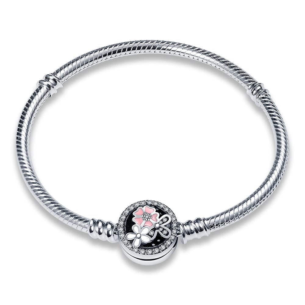 KUNSIR 925 Sterling Silver Snake Chain Charm Bracelet for Women - Adjustable & Durable Jewelry Gift for Birthday, Anniversary, Party & Everyday Wear