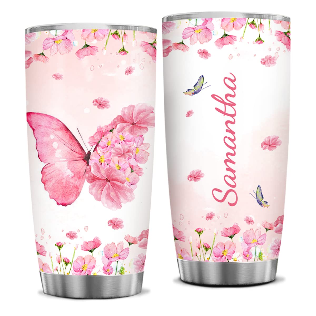Personalized Butterfly Stainless Steel Tumbler 20oz 30oz - Custom Name Coffee Travel Mug for Women, Girls, Friends - Perfect Birthday, Christmas Gift for Butterfly & Spirit Animal Lovers - Ideal for Office, Gym, Travel & Daily Use