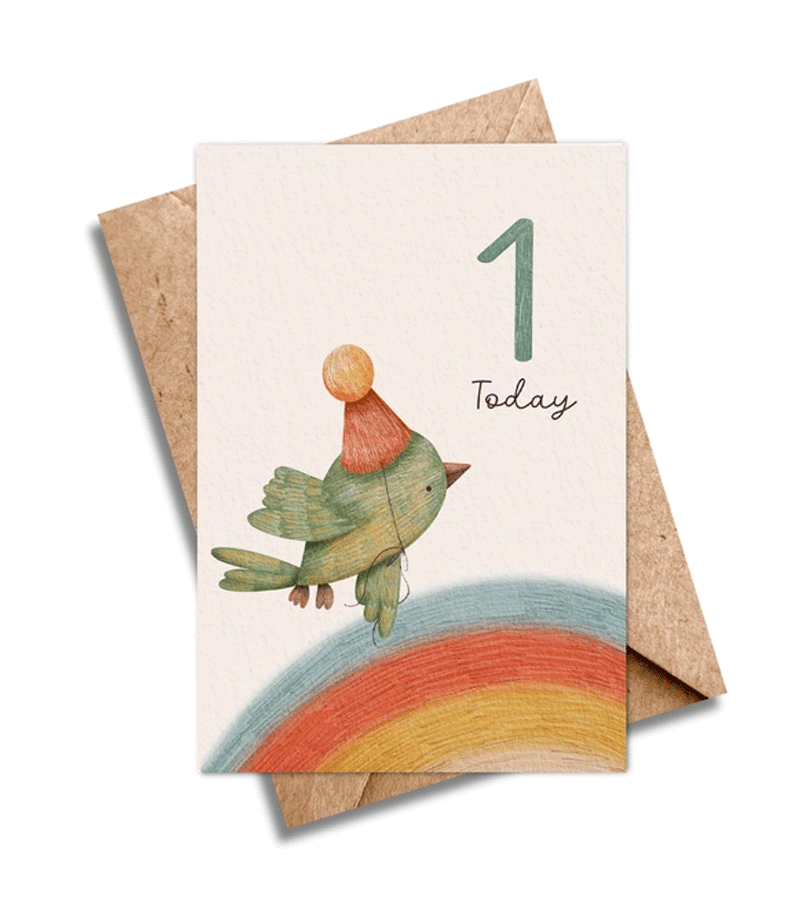 1st Birthday Bird Card - Handmade by Ilana Ewing Designs - Perfect for Baby's First Birthday Party & Milestone Celebrations