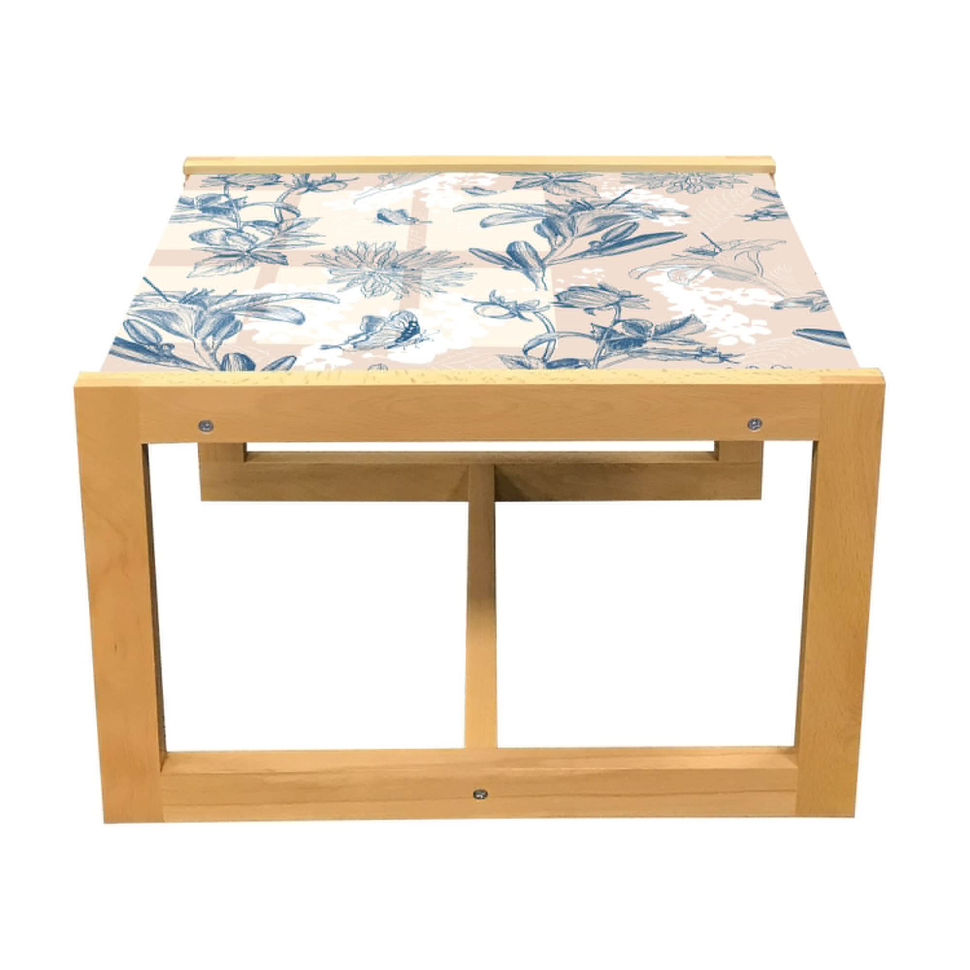 Ambesonne Floral Coffee Table - Retro Watercolor Print, Wooden Frame for Office & Dorm Decor