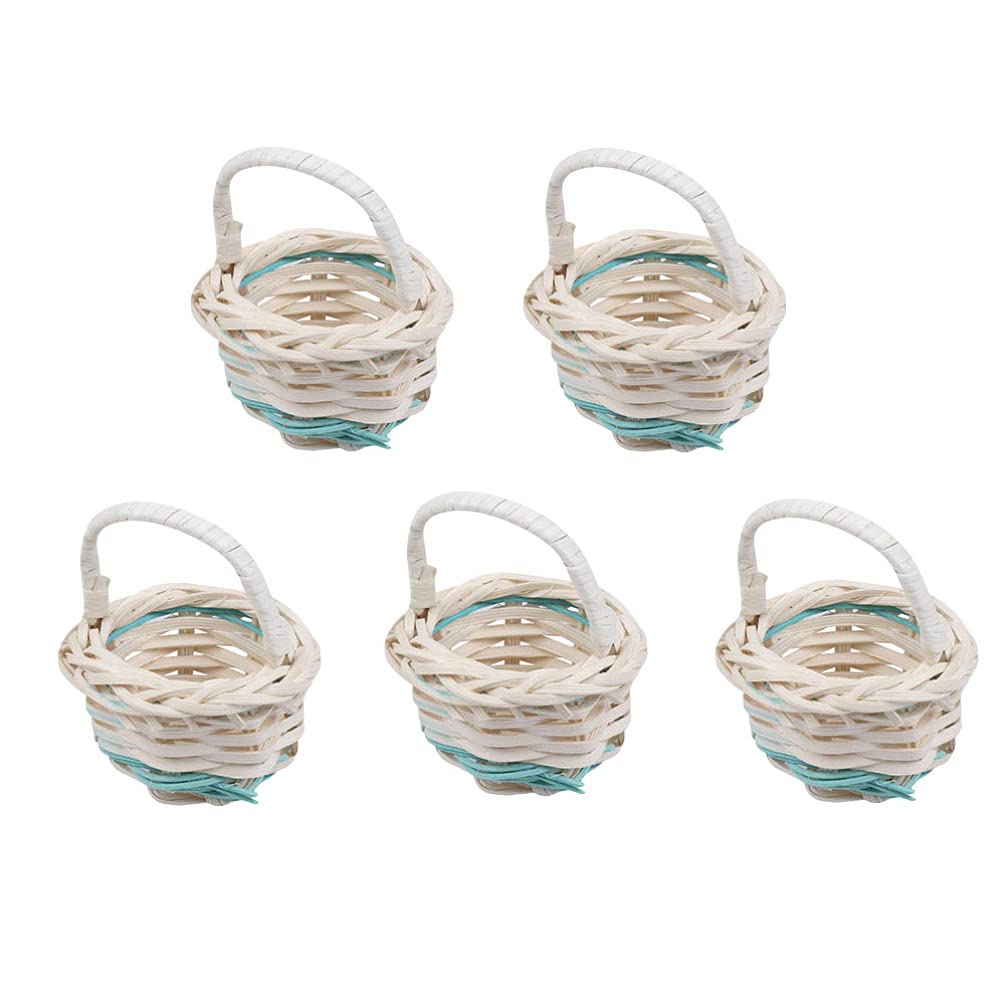 5-Piece Mini Bamboo Basket Set - Portable Pocket-Size Rattan Weaving Baskets for Home Decor, DIY Crafts, Gift Wrapping & Kids Play - Cute Room Ornaments & Storage Organizers for Bathroom, Office & Nursery