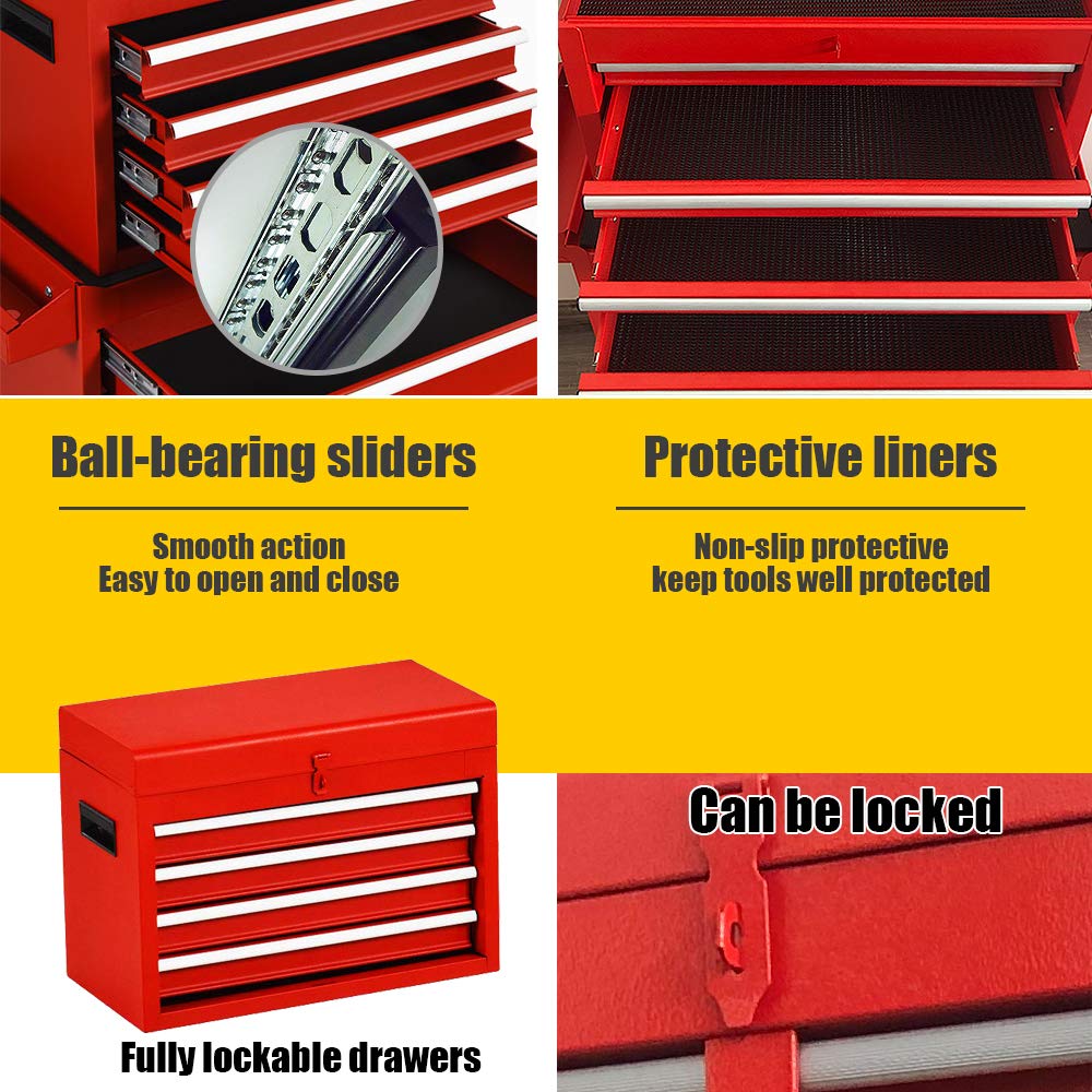 Heavy-Duty 5-Drawer Rolling Tool Chest with Lock - Mobile Tool Storage Cabinet for Workshop, Garage & Warehouse | Detachable Tool Box Organizer | Ideal for Mechanics, DIY Projects & Professional Use (Red)