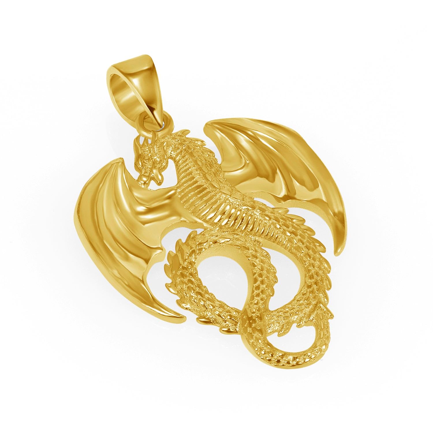 14K Solid Yellow Gold 3D Serpent Dragon with Wings Pendant Necklace - Perfect for Fantasy Lovers, Cosplay & Unique Gift Giving
