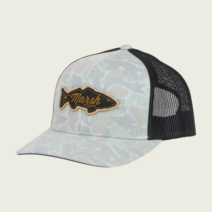 Marsh Wear Redfish Logo Trucker Hat - Rock Copahee Camo Fishing Cap for Men - Perfect for Outdoor Adventures, Fishing Trips & Casual Wear