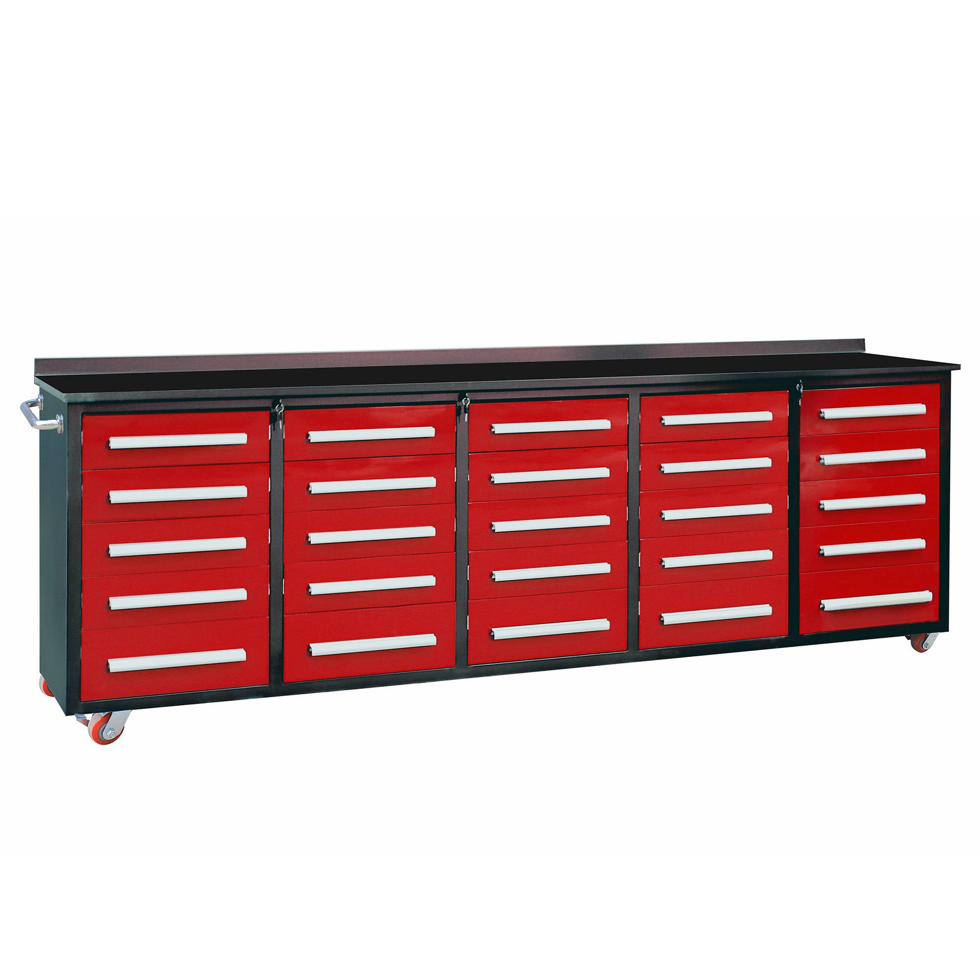 10ft Heavy Duty Workbench with 25 Storage Drawers - Red | Garage Workshop Organizer, Tool Storage Solution for DIY & Professional Use
