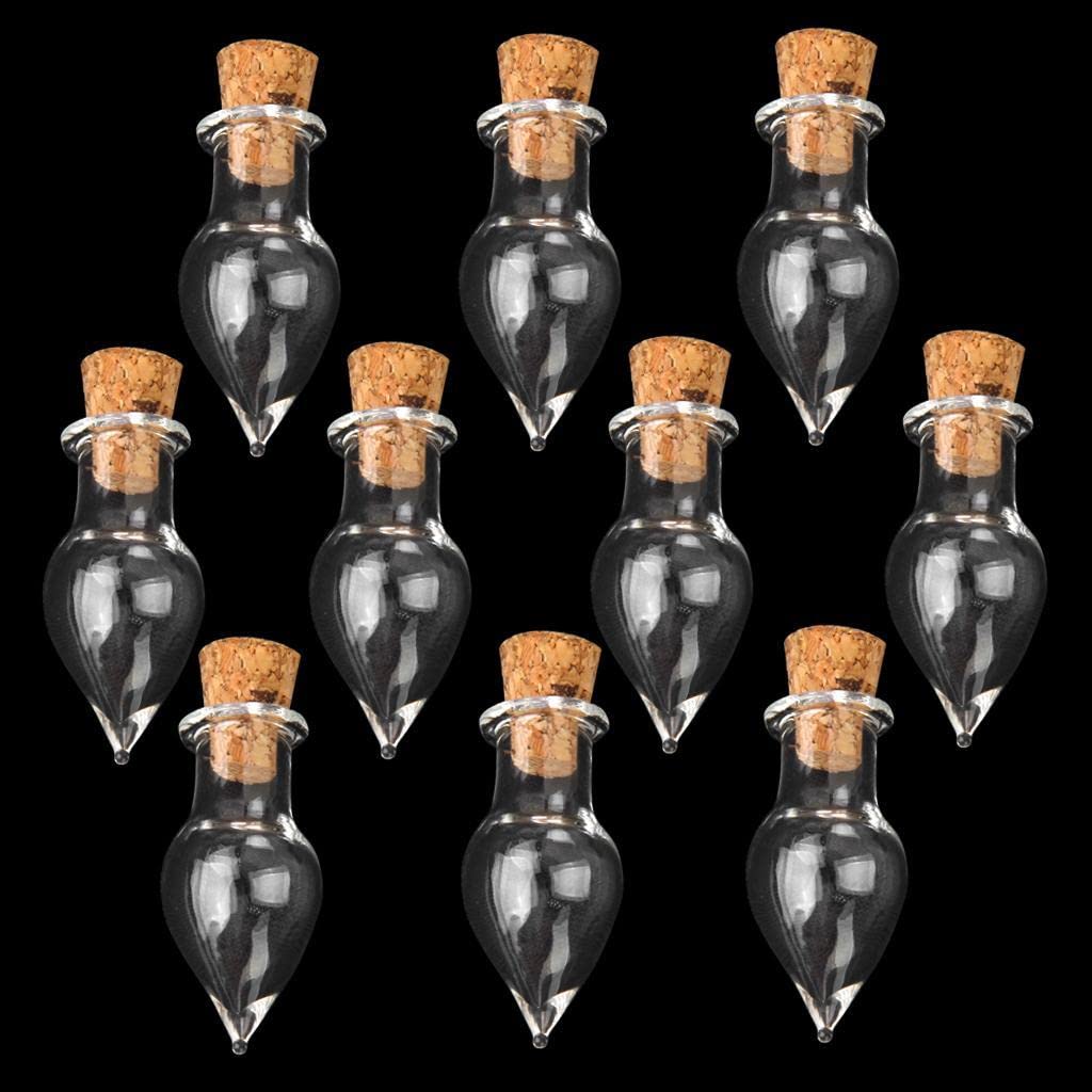 Menolana 10-Piece Small Cork Stoppers with Wishing Message - Glass Bottle Vials for Pendant Craft & Jewelry Making - Tear Drop Shape - Perfect for DIY Necklaces, Wedding Favors, and Keepsake Gifts