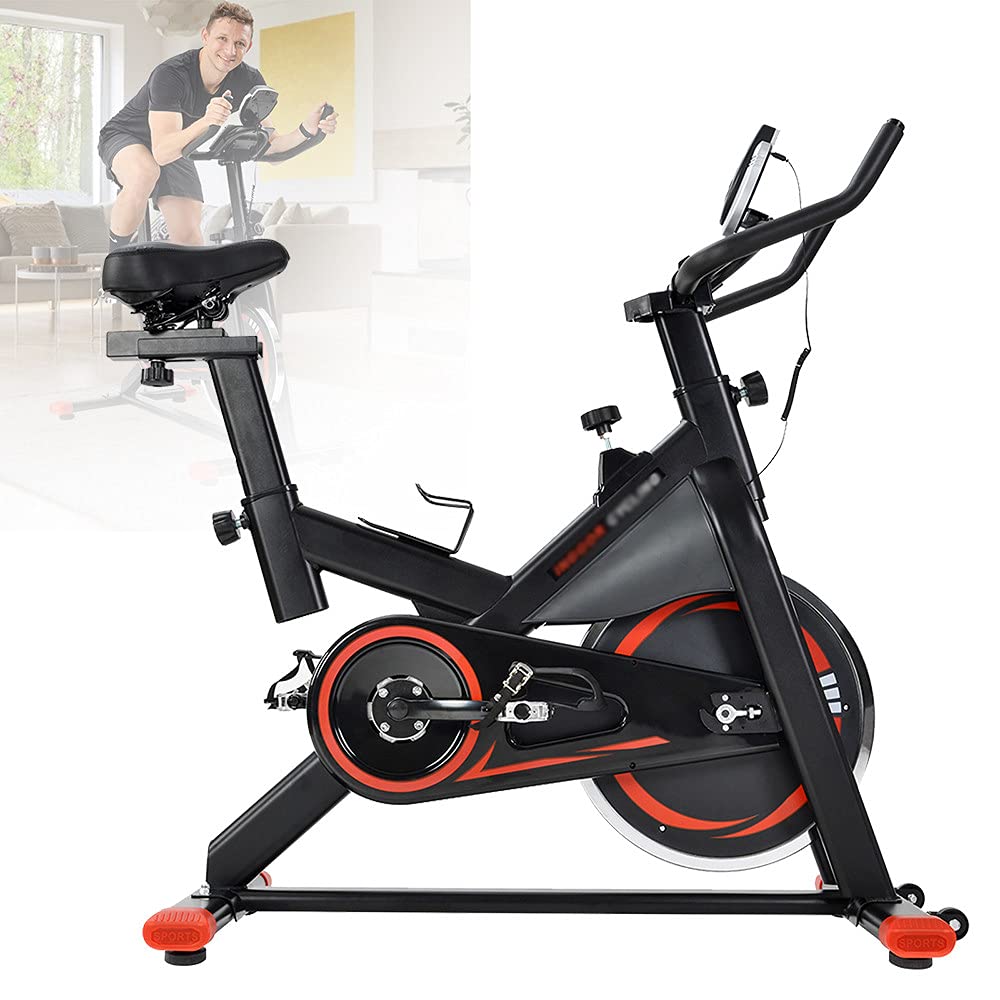 LXILUV Indoor Cycling Bike with Chrome-Plated Flywheel & Silent Belt Drive - Home Exercise Bike with LCD Monitor & Leather Resistance Pad - Perfect for Cardio Workouts, Weight Loss & Home Gym Training